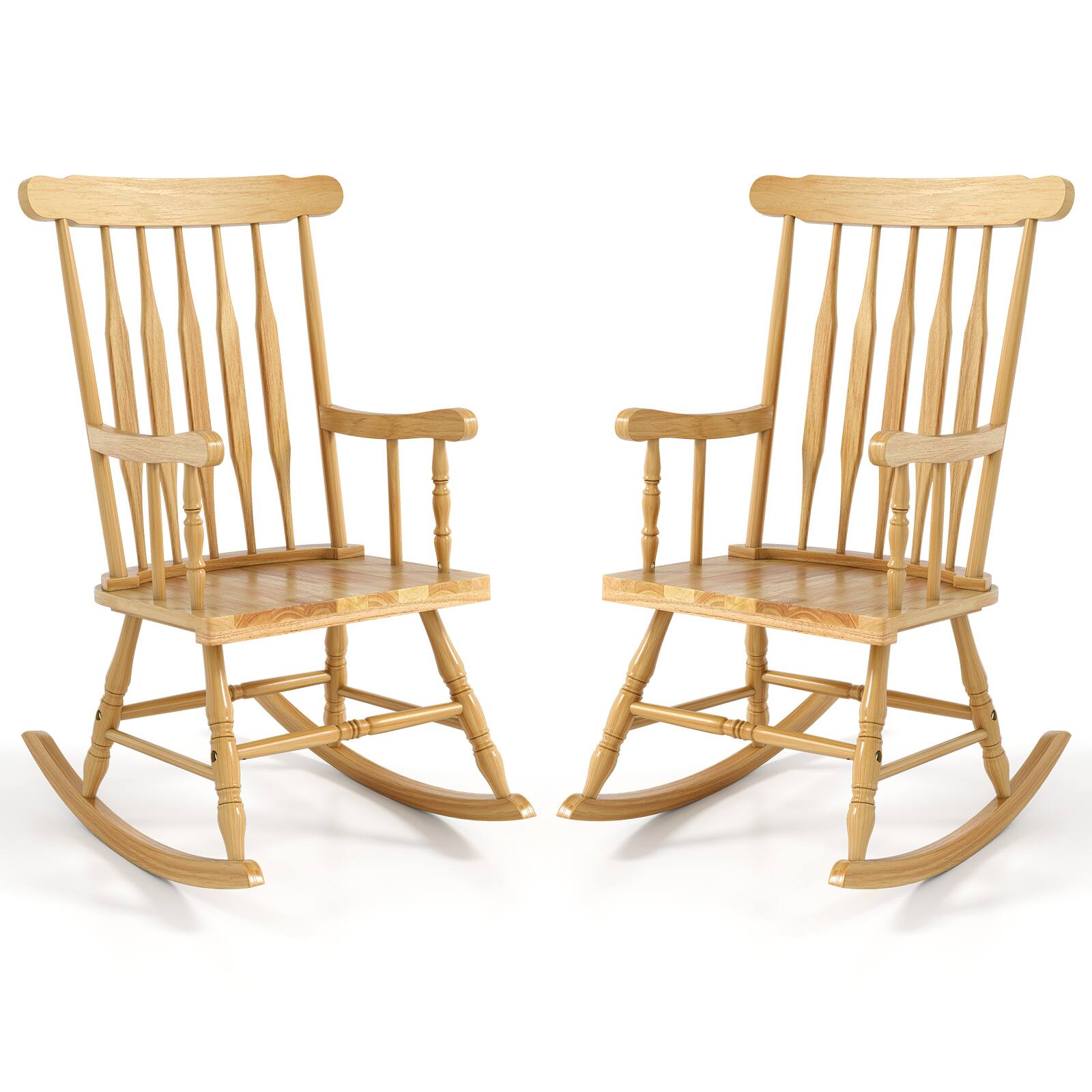 Front. Gymax - Gymax 2 PCS Wood Rocking Chair Porch Rocker Indoor Outdoor Seat Glossy Finish Black Natural - Natural.