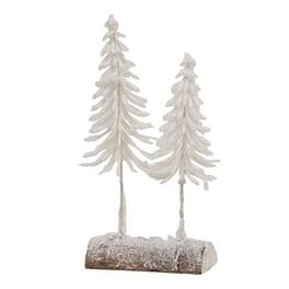 BreeBe - Heavy Flocked Pine Tree Pair on Log - White