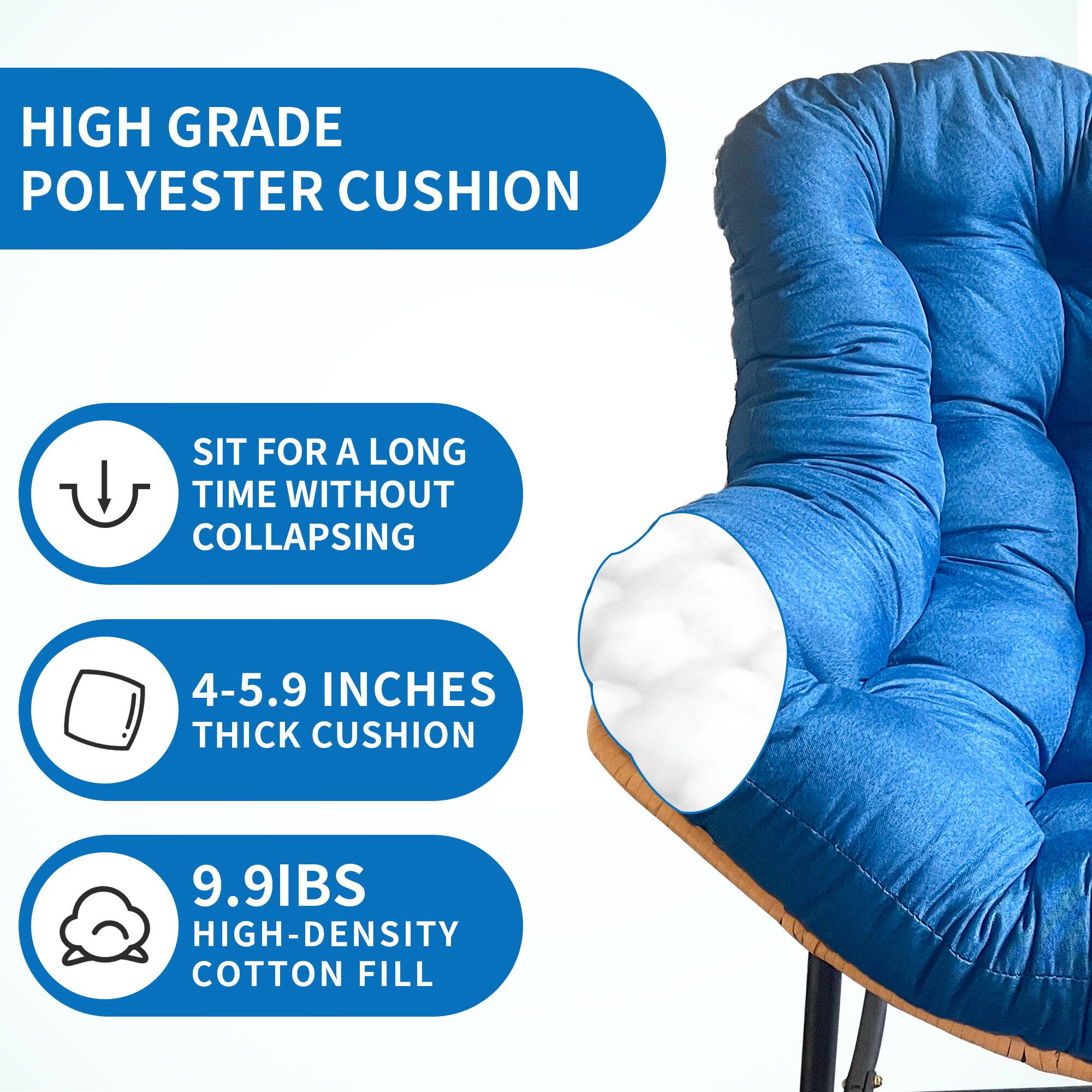 HIGH GRADE POLYESTER CUSHION

- SIT FOR A LONG TIME WITHOUT COLLAPSING
- 4-5.9 INCHES THICK CUSHION
- 9.9 LBS HIGH-DENSITY COTTON FILL