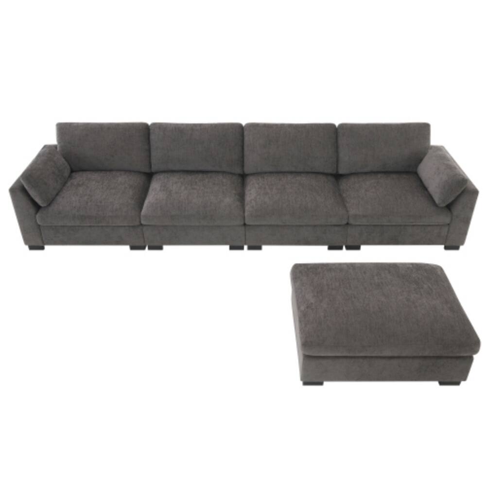 Alt View 6. LUCKY ONE - 130" L-Shape Modular Chenille Sectional Sofa w/ Folding Table Dual USB Storage Pockets - Charcoal.