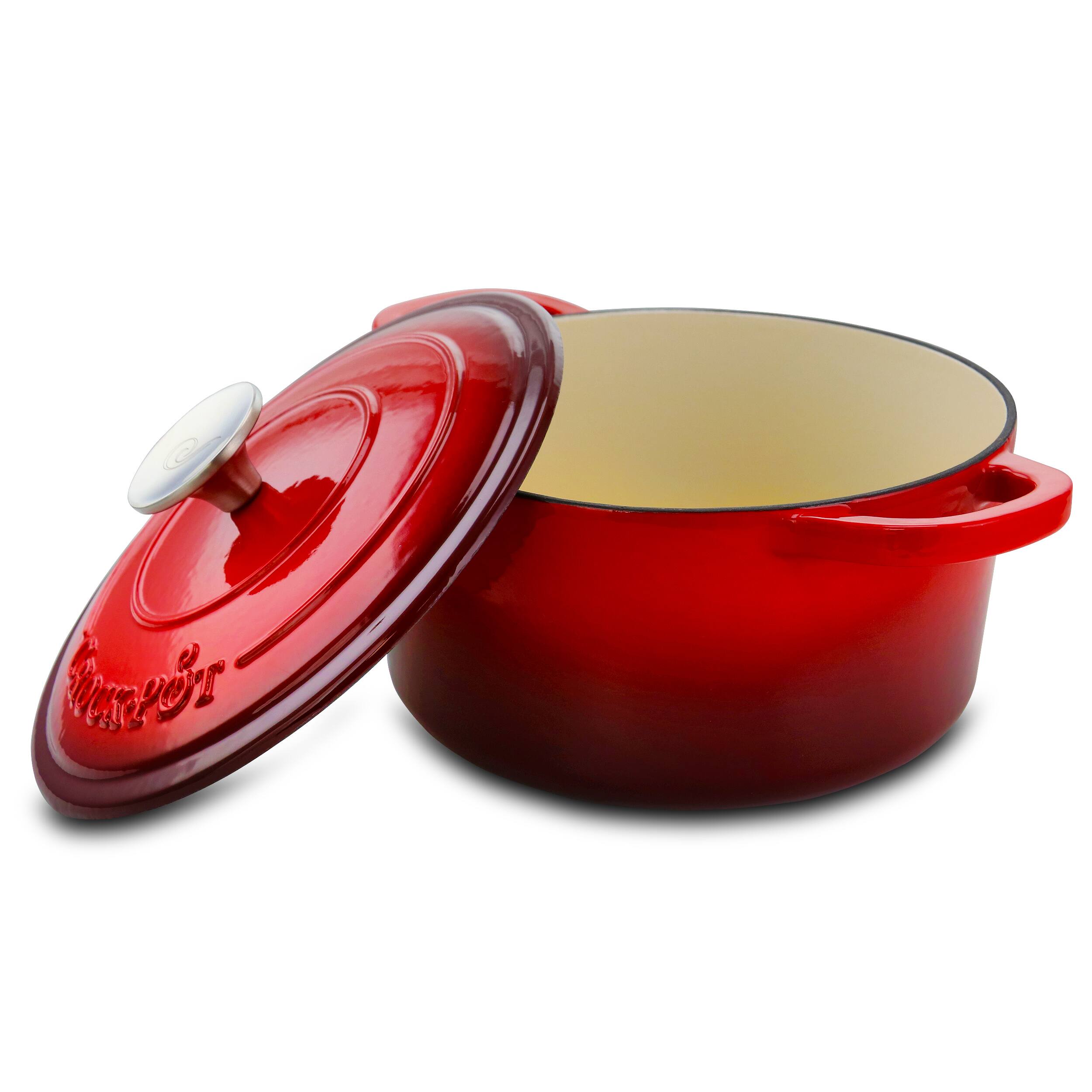 Alt View 5. Crock-Pot - Crock-pot Artisan 3 Quart Enameled Cast Iron Casserole with Lid in Gradient Red - Gradient Red.