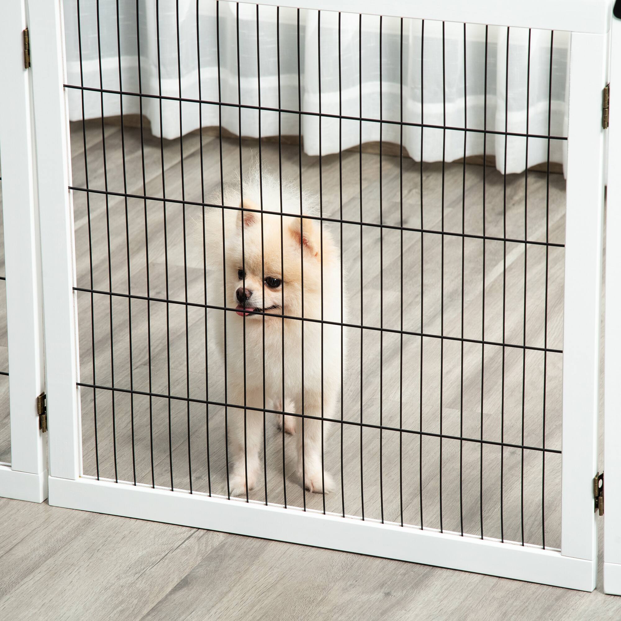 Alt View 5. Pawhut - Wooden Dog Gate, 170" Freestanding, 6-Panel Foldable, 2 Support Feet, House/Doorway/Stairs, Small/Medium Dogs.
