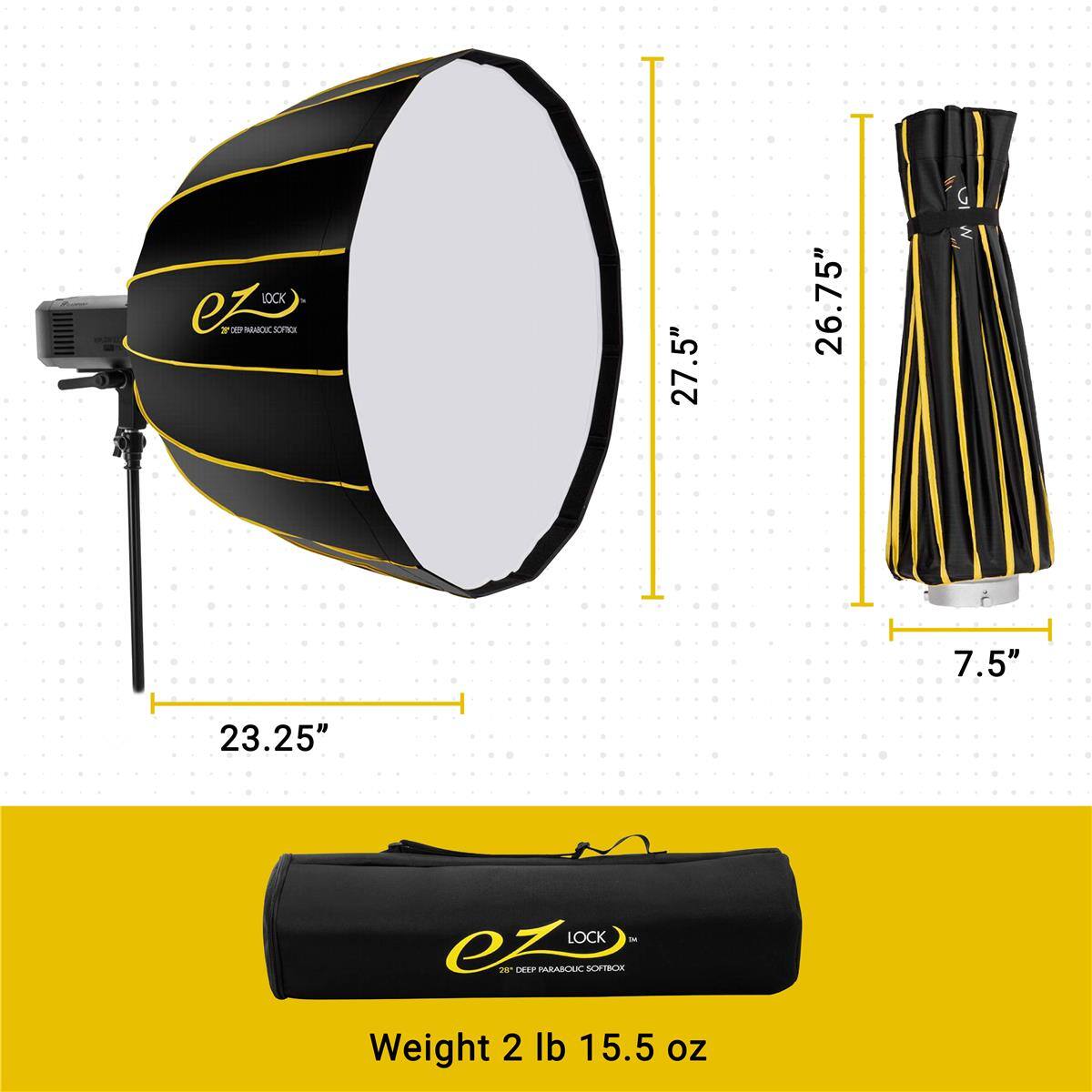 LOCK et Y. NK  
27.5" 26.75" 7.5" 23.25"  
LOCK OZ - EF PEALA SOFTBOX  
Weight 2 lb 15.5 oz