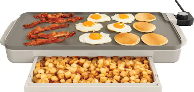 Front. Bella - 10" x 20" Electric Griddle with Warming Tray - Oatmilk.