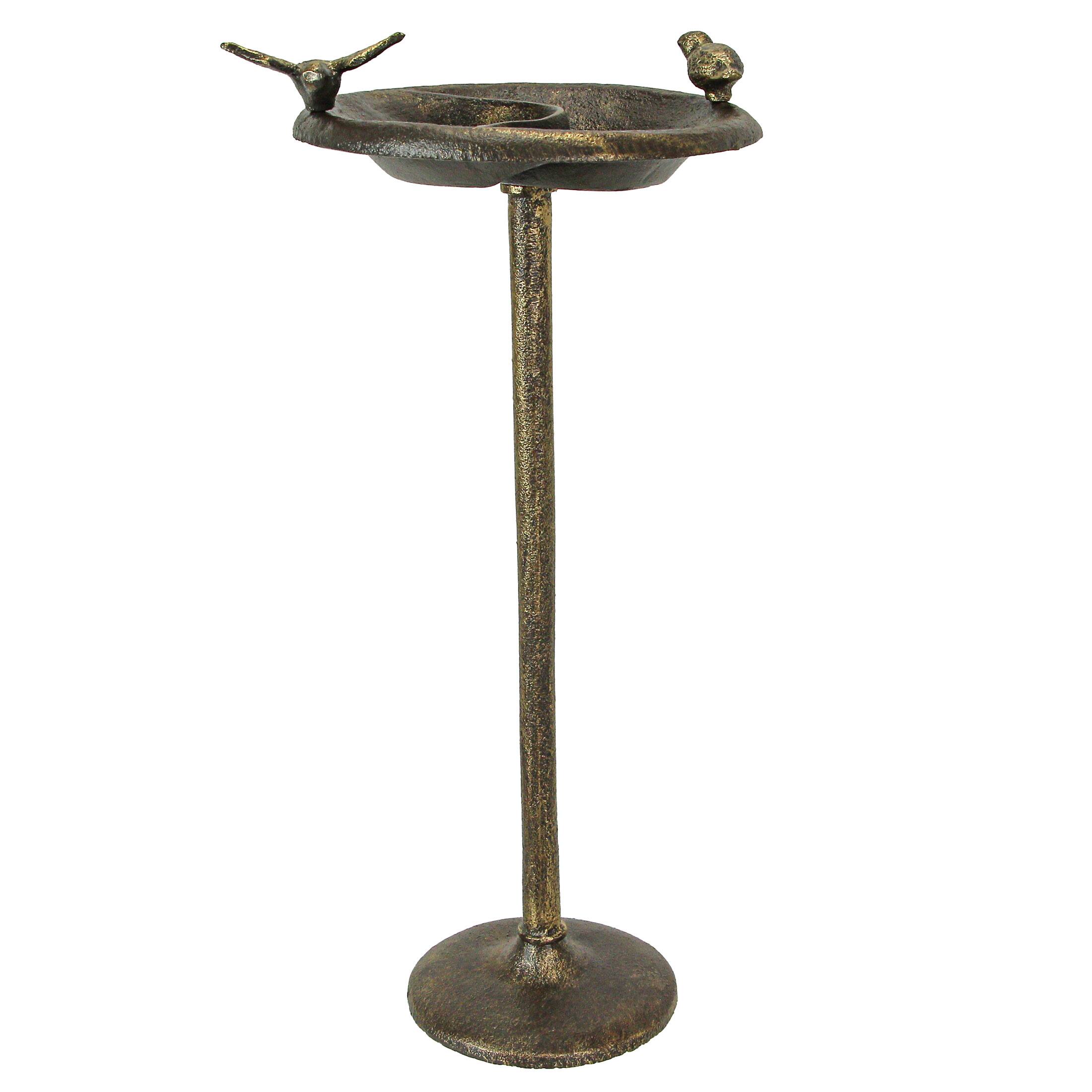 Alt View 2. Zeckos - Rustic Cast Iron Bronze Finish Bird Bath Feeder Pedestal Home Garden Decor 20 In - Bronze.