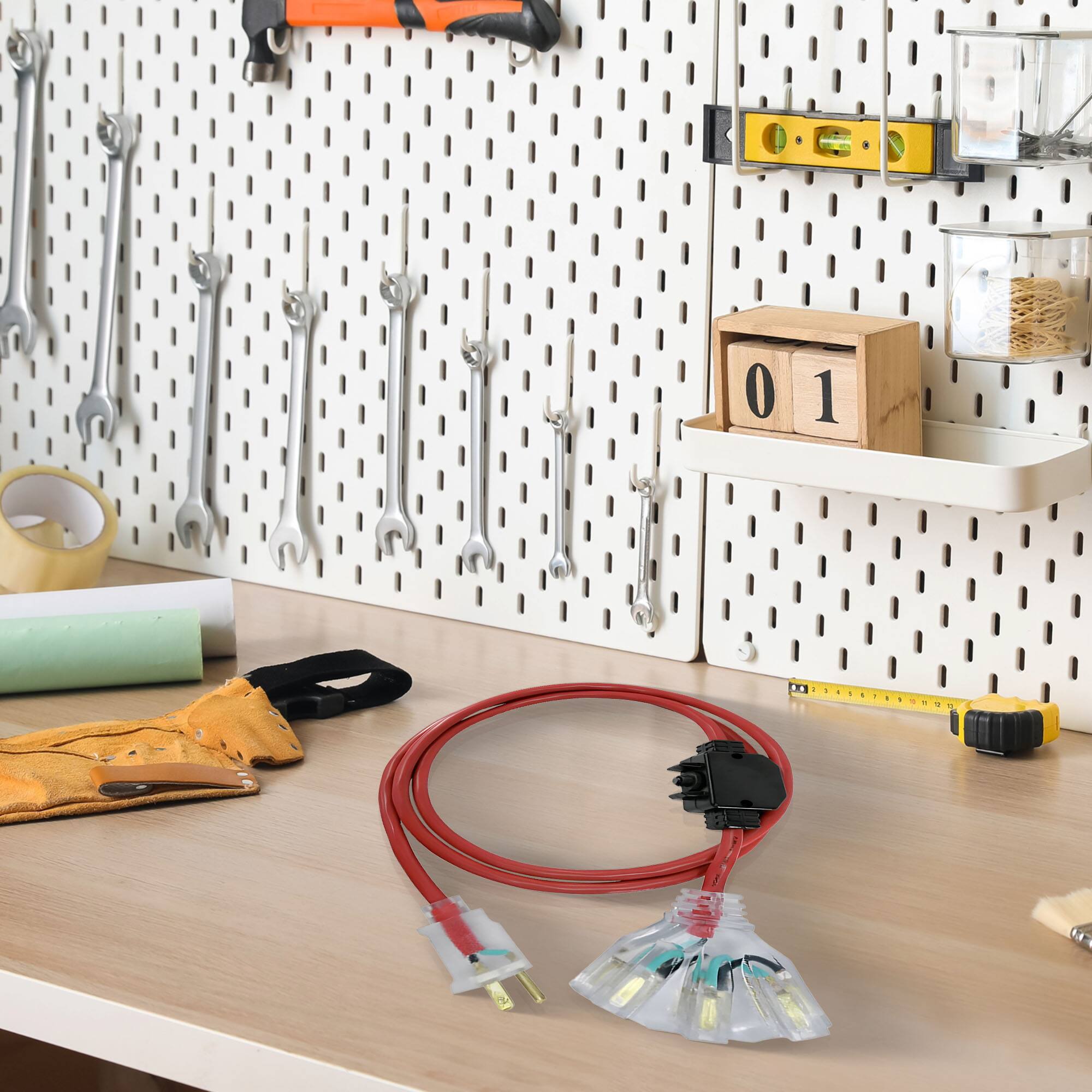 Alt View 2. Master Electrician - Master Electrician 50 Feet Outdoor Extension Cord with Inline Circuit Breaker - Red.