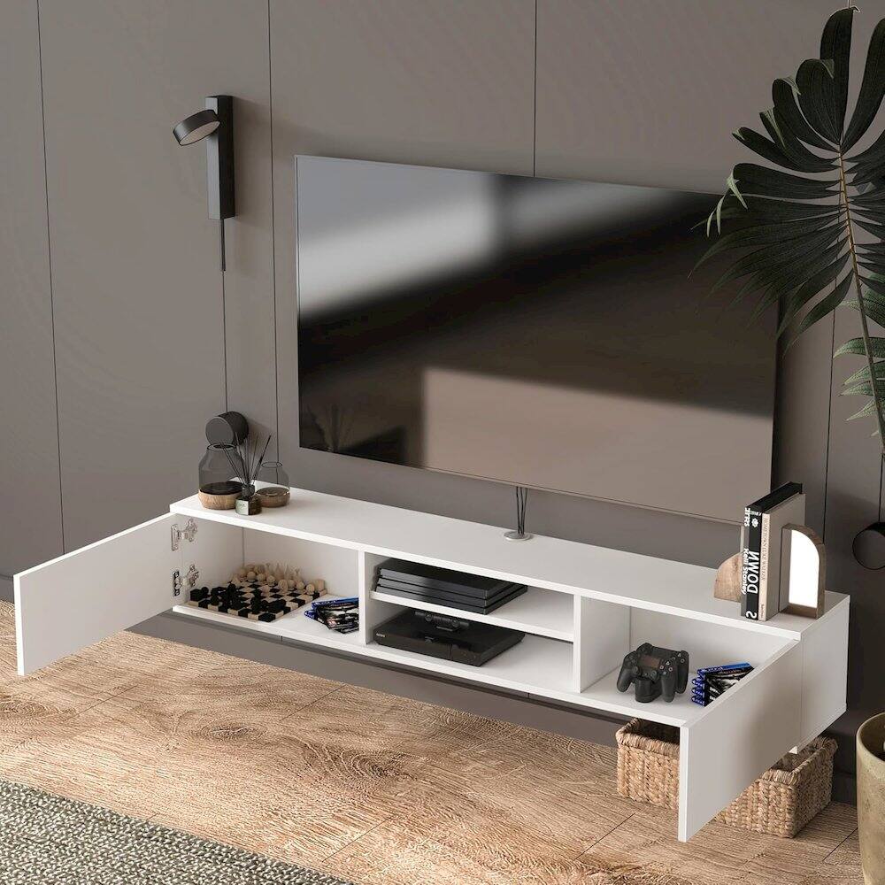 Alt View 1. Atelier Mobili - Bella Floating TV Stand – Wall Mounted Entertainment Center - White.