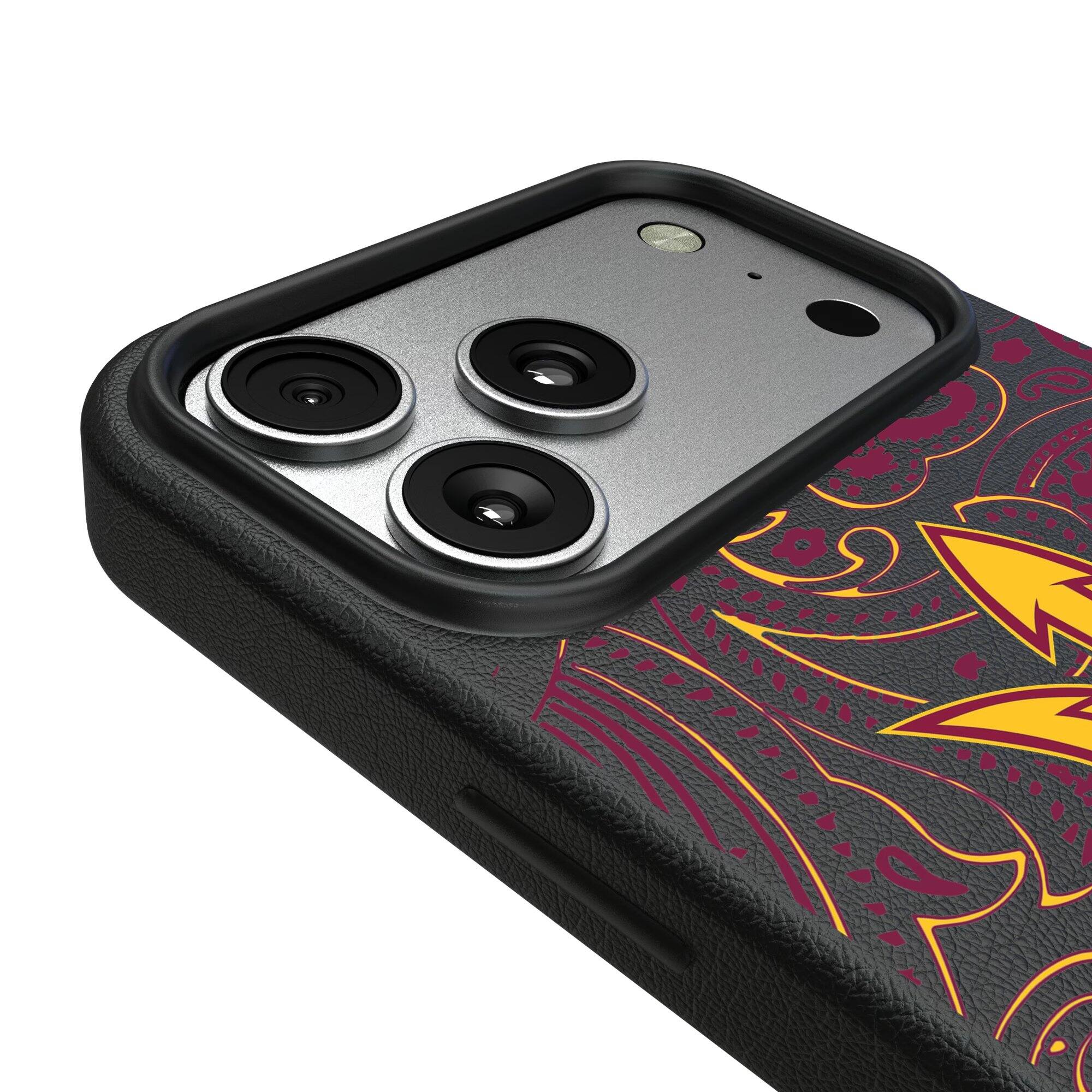 Alt View 2. Keyscaper - Arizona State Sun Devils Paisley iPhone Magnetic Bump Case - 16 Pro - Black.