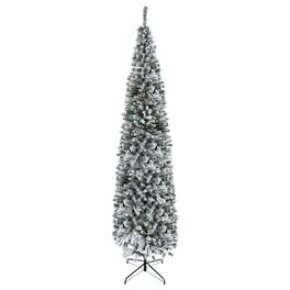 BreeBe - 9 ft Tall Unlit Snow-Flocked Slim Artificial Christmas Tree with Realistic Branches and 1014 Tips - Green