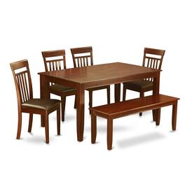 East West Furniture - 6 PC Kitchen Table set with bench-Kitchen Table and 4 dinette chair and Bench - Mahogany