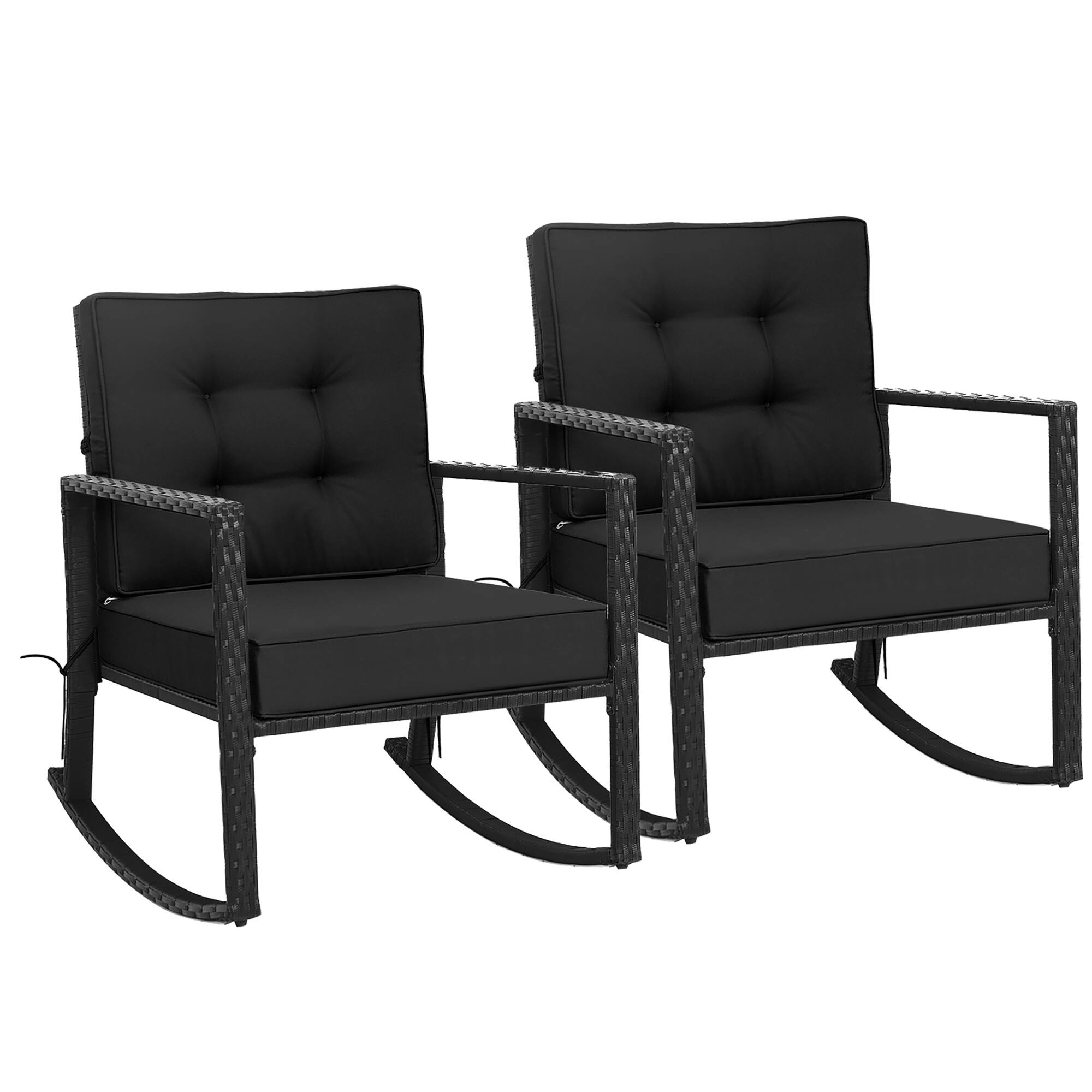 Costway - 2 PCS Patio Rattan Rocker Chair Outdoor Glider Rocking Chair Cushion Lawn - Black
