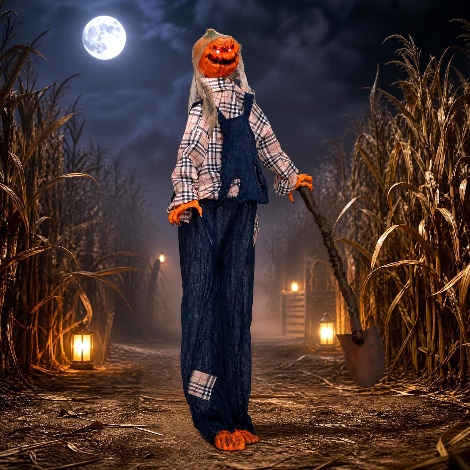 Costway - 5.3 ft Lighted Standing Pumpkin Man with Waving Hands Moving Head Prop for Farm - Multicolor