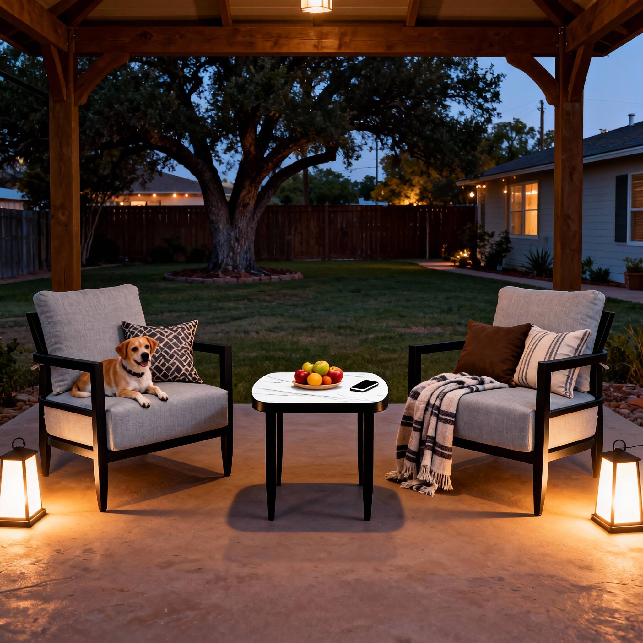 Back. Mondawe - 3-Piece Aluminum Patio Set with Fully Weld Club Chairs, Side Table and Sunbrella Cushions - Ember Black+Grey.