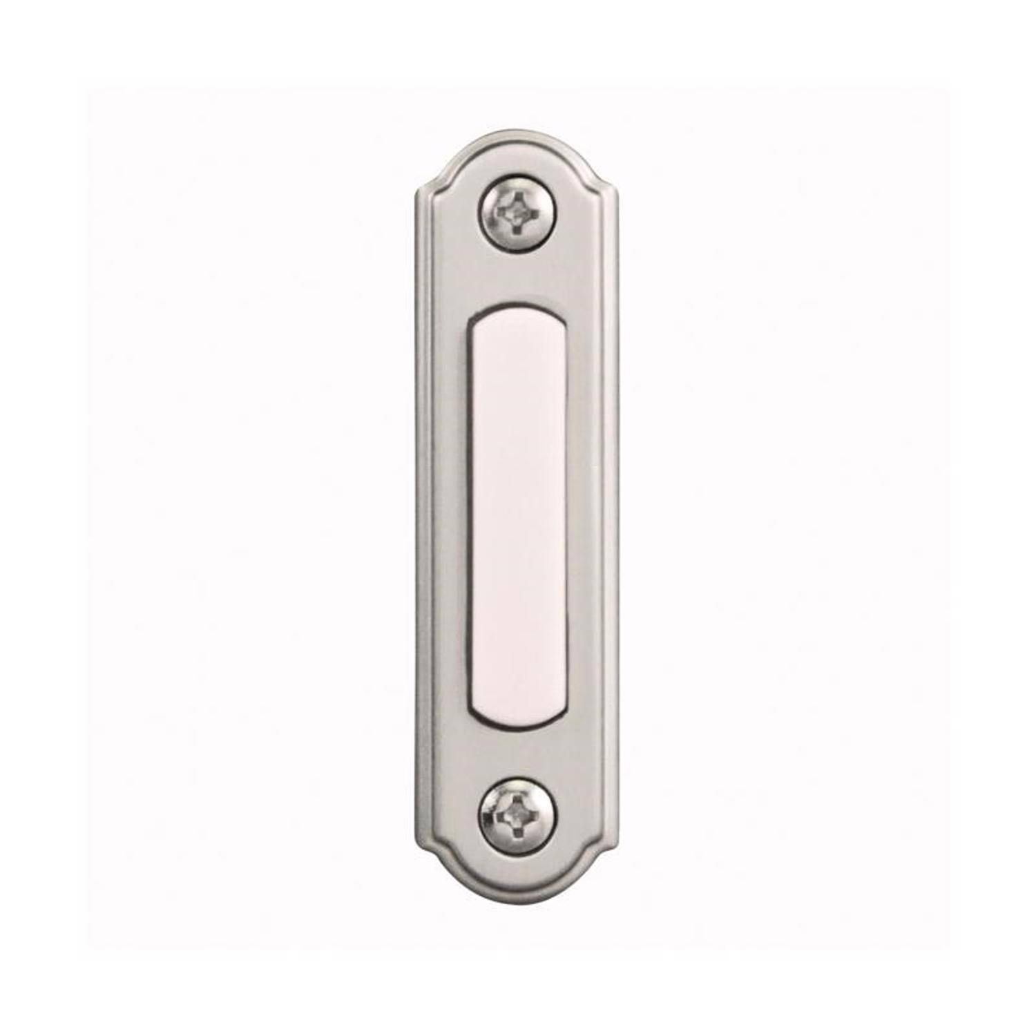 Front. HEATH ZENITH - Heath Zenith Satin Nickel Silver Metal Wired Pushbutton Doorbell.