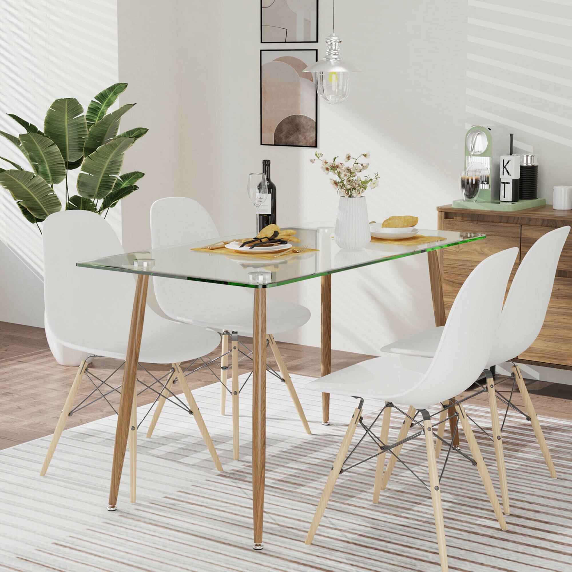 Left. Costway - Modern Glass Dining Table Rectangular Dining Room Table W/Metal Legs For Kitchen - Transparent, Natural.