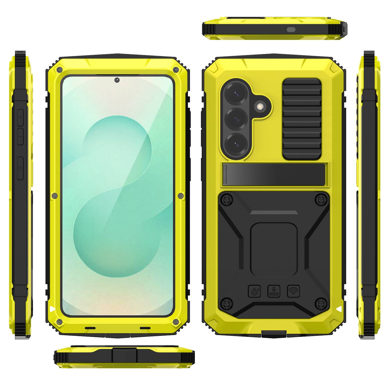 Alt View 4. Dteck - For Samsung Galaxy S26 Case Outdoor Sports Kickstand Rugged Heavy Duty Full Body Cover with Built in Screen Protector - Yellow.