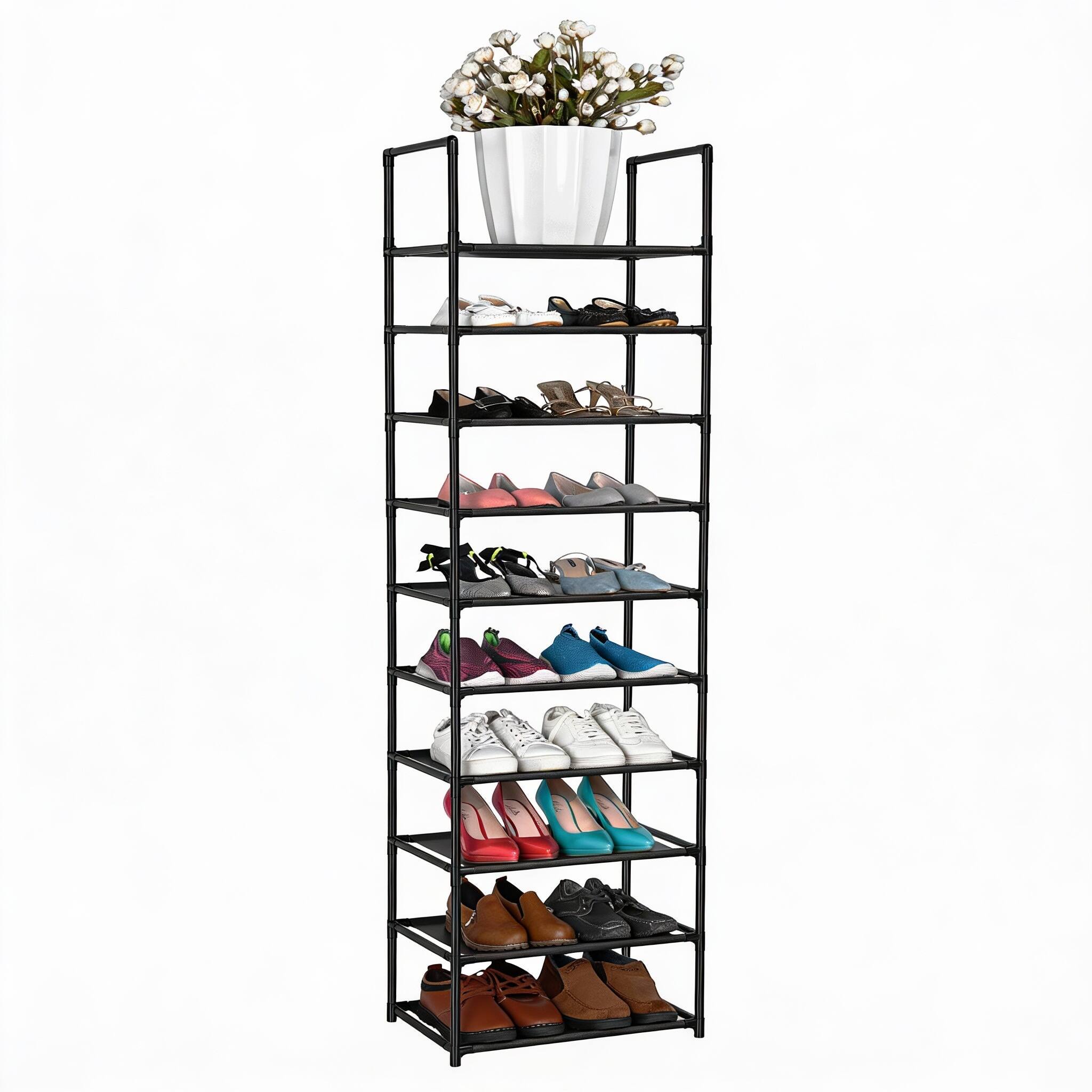 Front. Frangdom - 10-Tier Shoe Organizer Waterproof Stackable Boot Rack - BLACK.