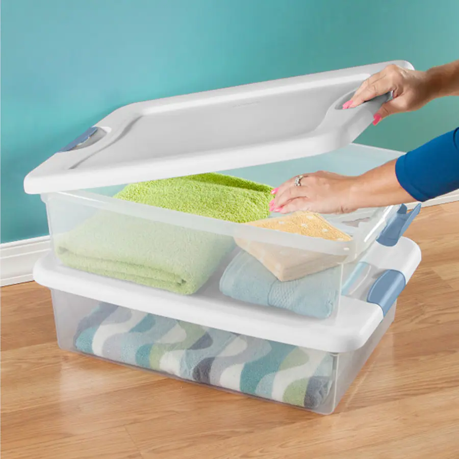 Sterilite 32 Quart Clear Stackable Latching Storage Box Containers, 18 ...