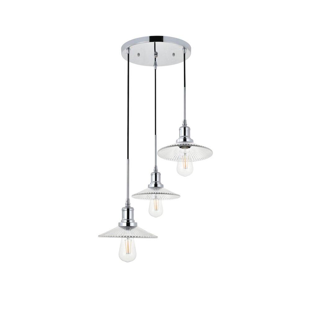 Alt View 3. Living District - Waltz 3 Light Chrome Pendant - Chrome And Clear.