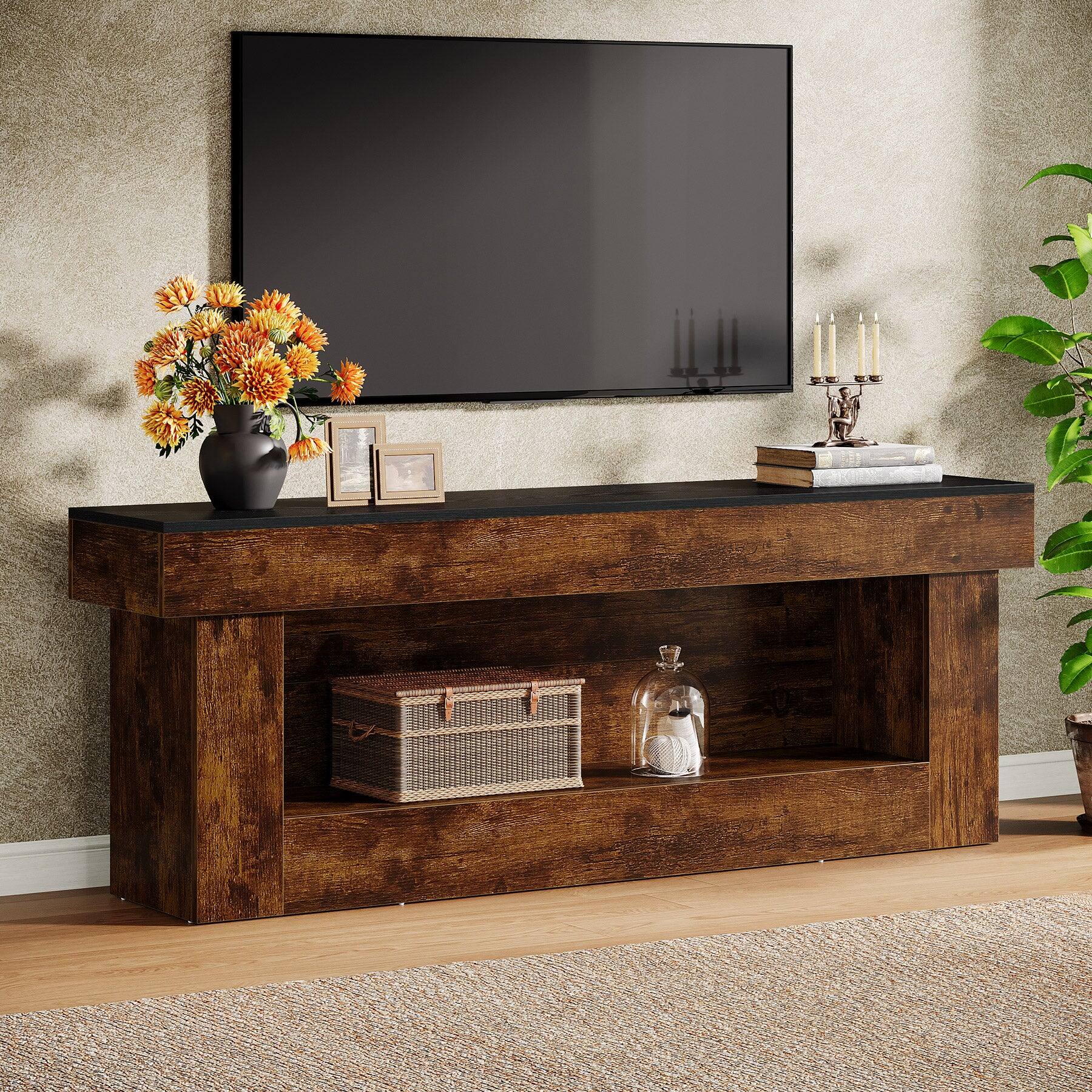 Front. Tribesigns - Office Media Console, For Media Equipment and Storage in Meeting Rooms and Reception Areas - Brown.