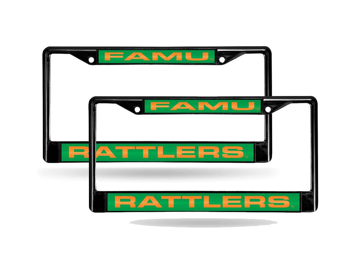 Florida A&M Rattlers FAMU Black Metal Laser License Plate Frame - Set of 2 Frames