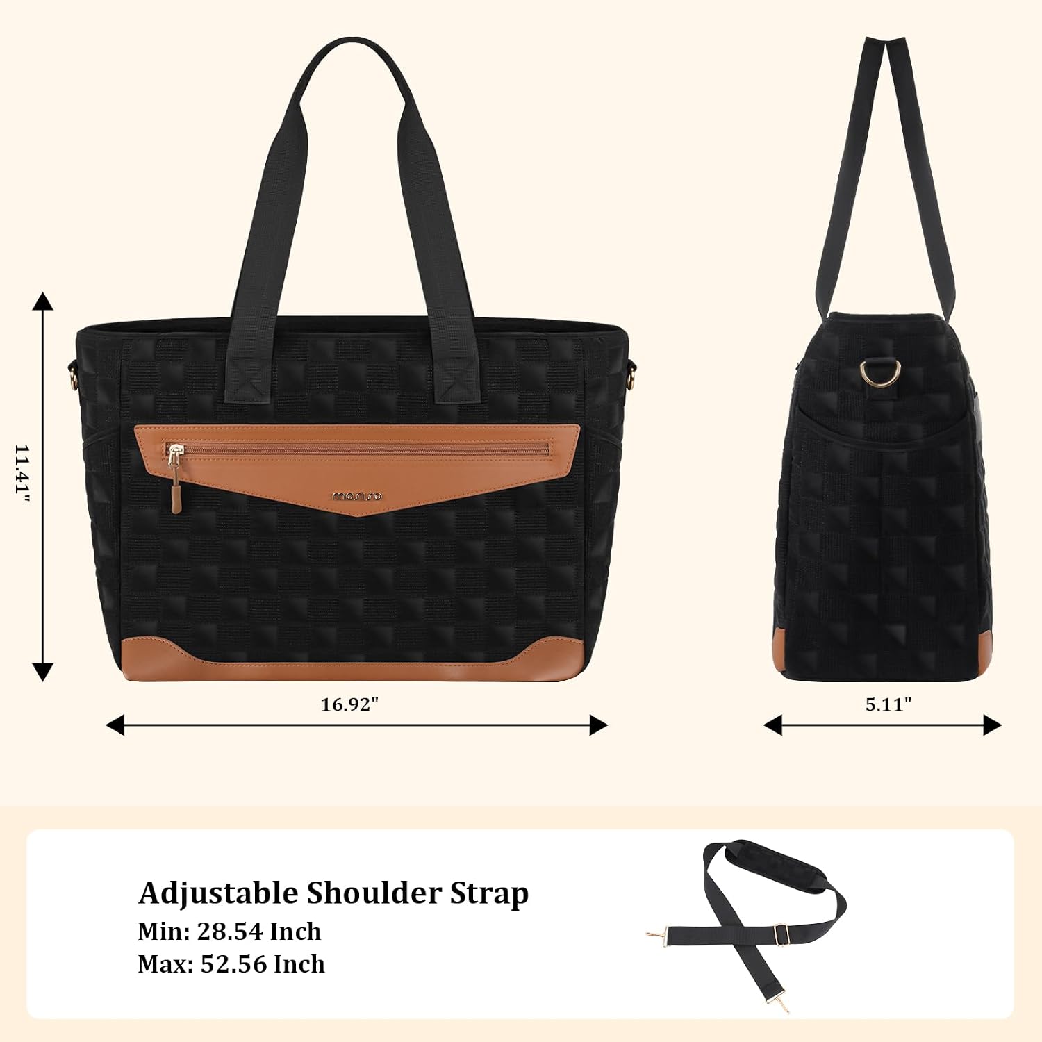 11.41"  
16.92"  
5.11"  
Adjustable Shoulder Strap  
Min: 28.54 Inch  
Max: 52.56 Inch