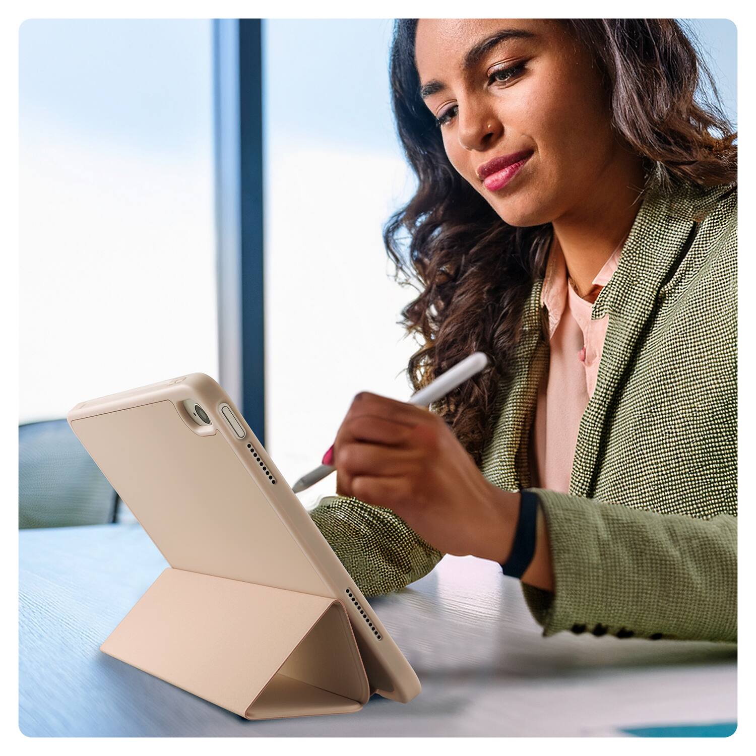 Angle. Vena - For Apple iPad A16 Case, iPad A16 10th/11th Generation Case, Trifold Stand, Slim Protective for iPad A16 10.9" Pink - Pink.