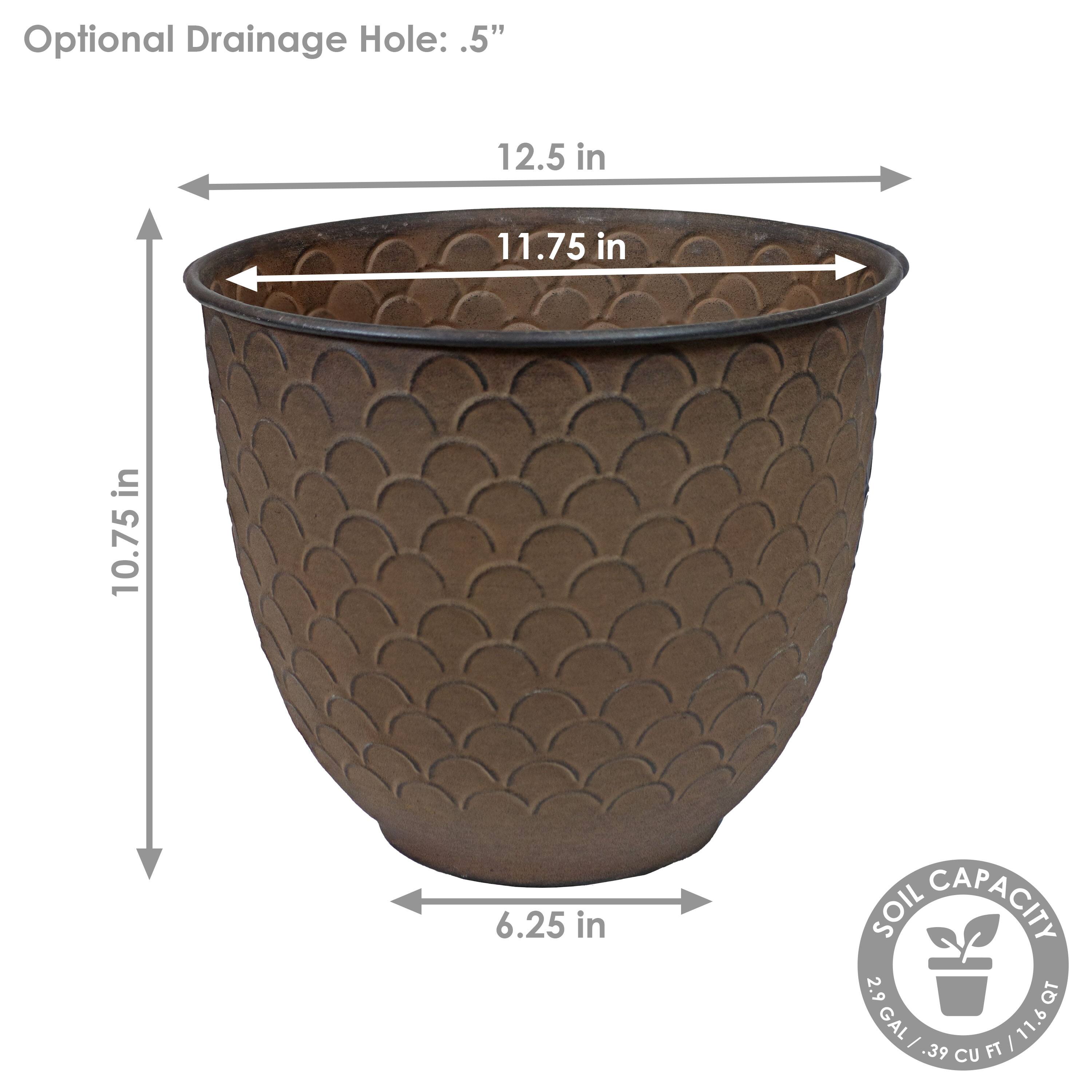 Optional Drainage Hole: .5"

12.5 in  
11.75 in  
10.75 in  
6.25 in  

SOIL CAPACITY  
2.9 GAL / 11.1 QT / .39 CU FT