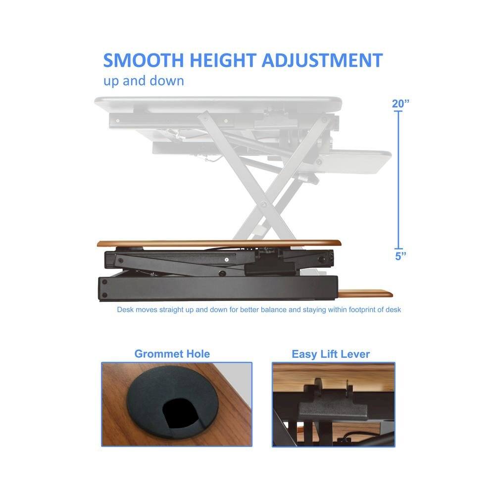 SMOOTH HEIGHT ADJUSTMENT  
up and down  

Desk moves straight up and down for better balance and staying within footprint of desk  

Grommet Hole  
Easy Lift Lever