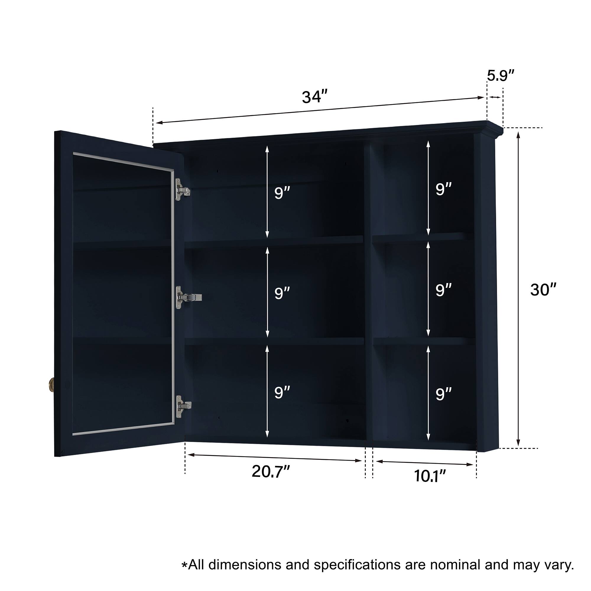 34" x 5.9" x 9" x 9" x 9" x 9" x 30" x 9" x 9" x 20.7" x 10.1" *All dimensions and specifications are nominal and may vary.
