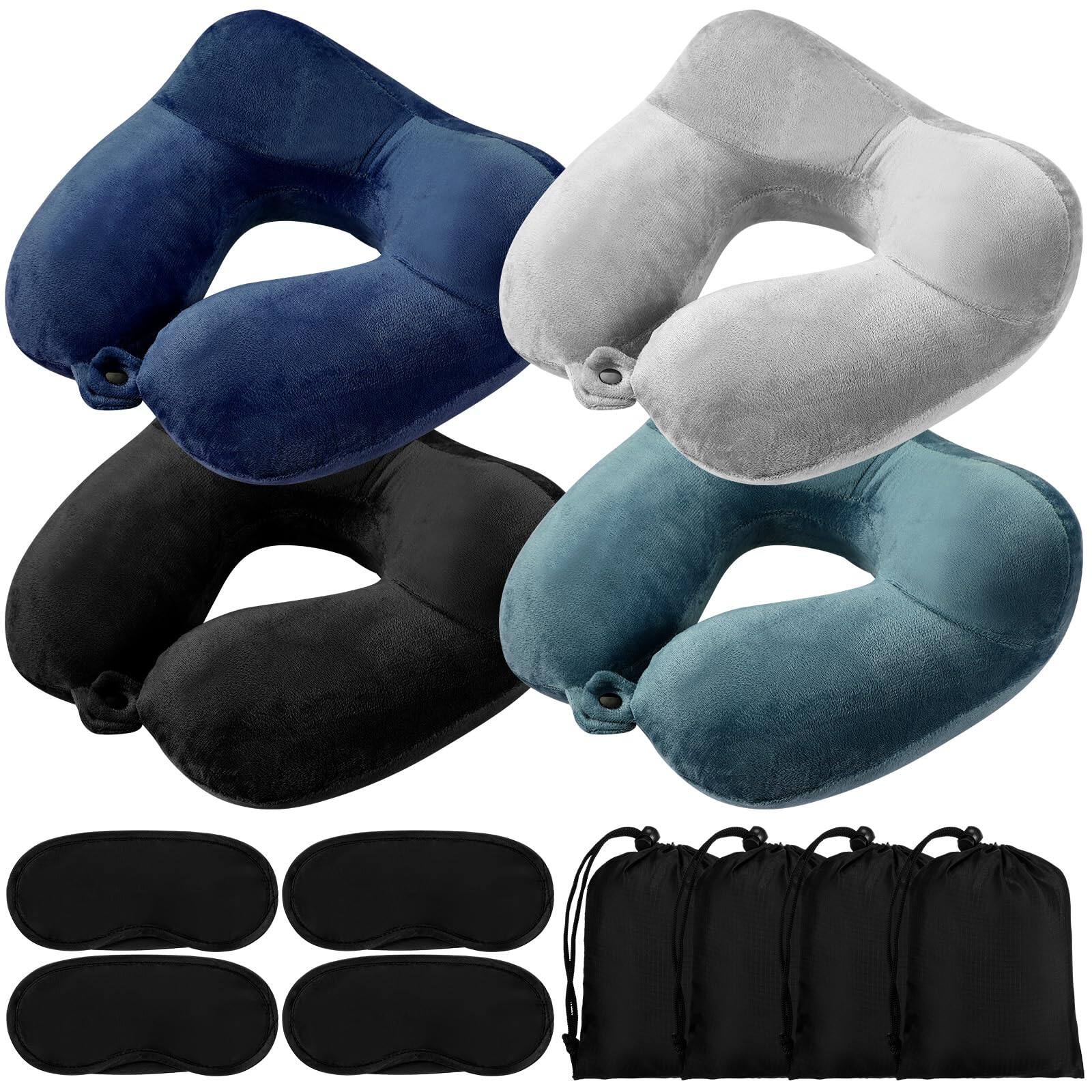 Front. Fabibe - 4 Sets Inflatable Travel Pillows For Airplanes With Compact Bag And Blindfold Neck Pillow Traveling Head Support U Sh... - Multi Color.