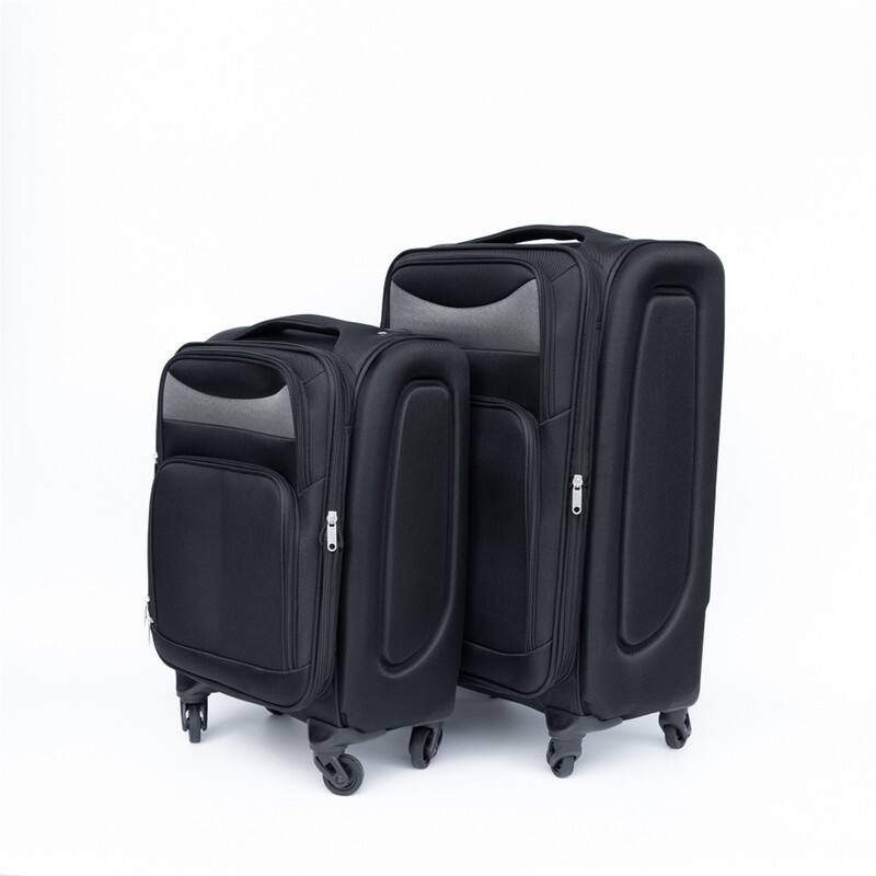 Angle. HTUTWOO - Luggage 2-Piece Set (20/24) - Oxford Softside Trolley Suitcase, Universal Spinner Wheels, No Lock - Black.