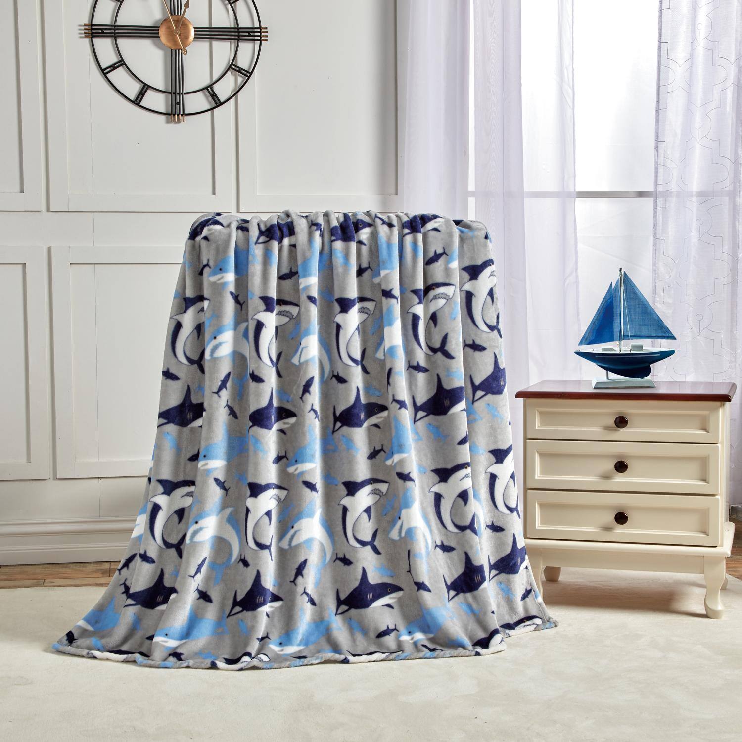 Alt View 1. Noble House - Plazatex Shark Plush Decorative All Season Plum Throw Blanket 50" x 60" Blue - Blue.