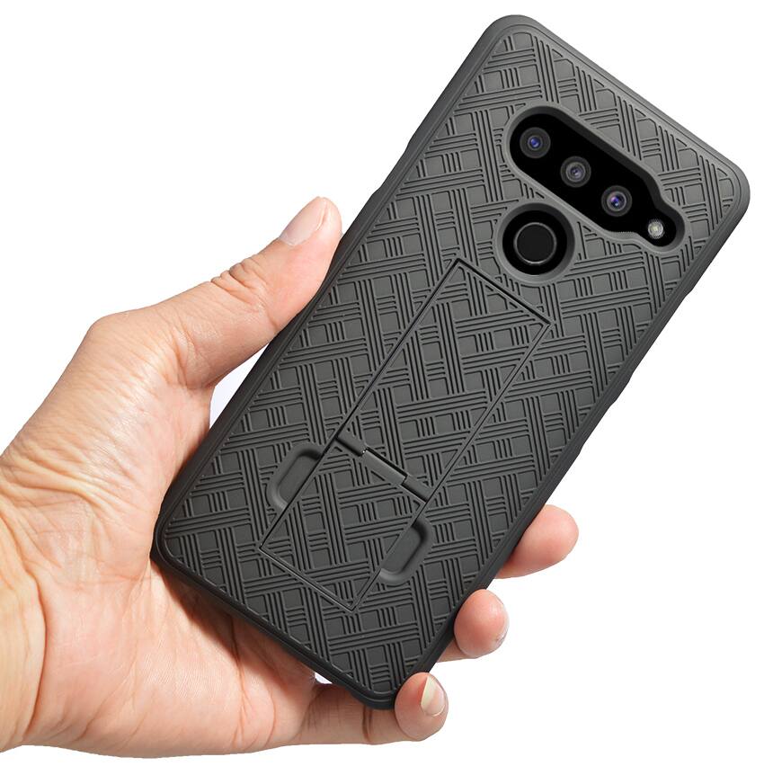 Alt View 5. Nakedcellphone - Case with Stand and Belt Clip Holster Combo for LG V50 ThinQ - Black.