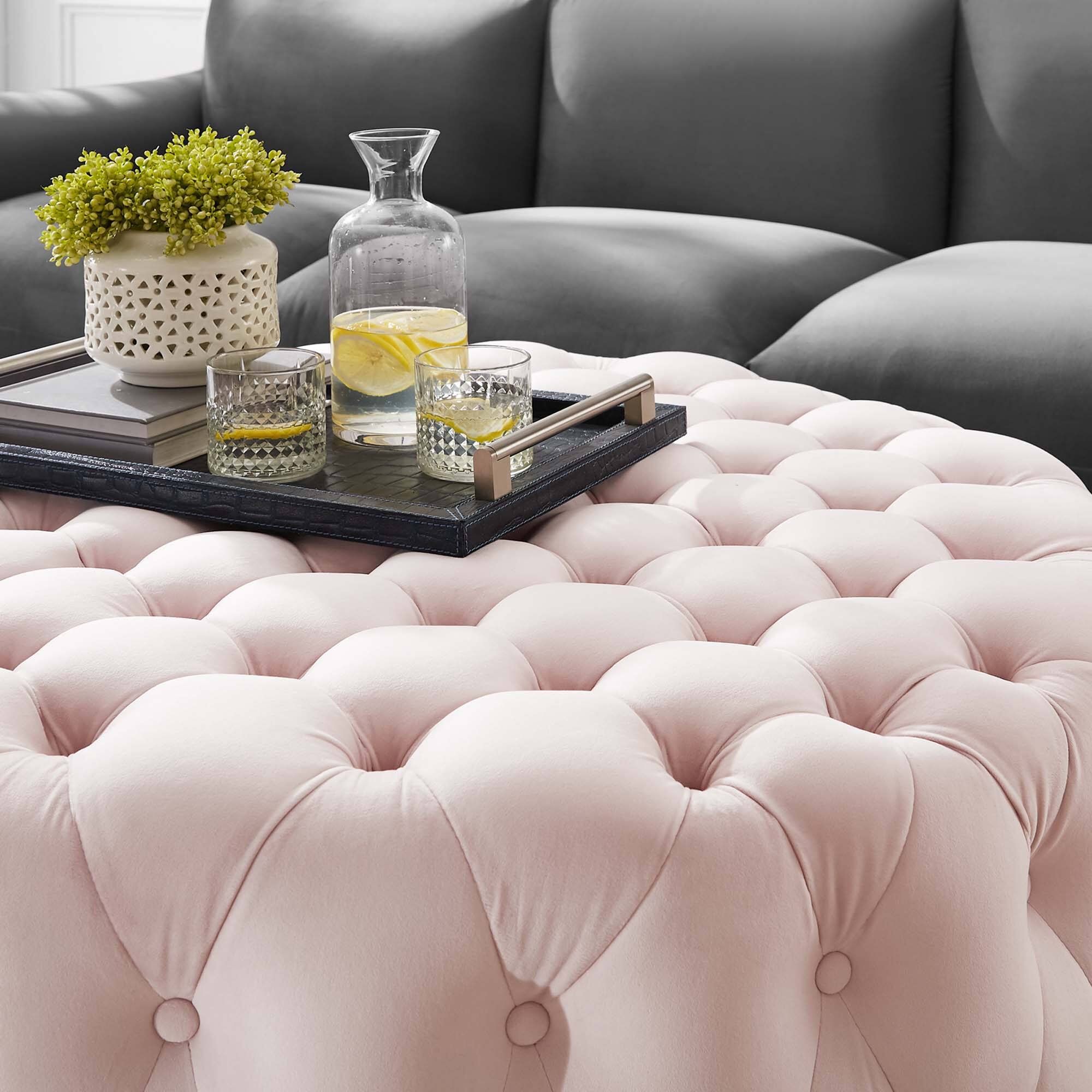 Left. Modway - Amour Tufted Button Large Round Performance Velvet Ottoman by Modway - EEI-5469-PNK.