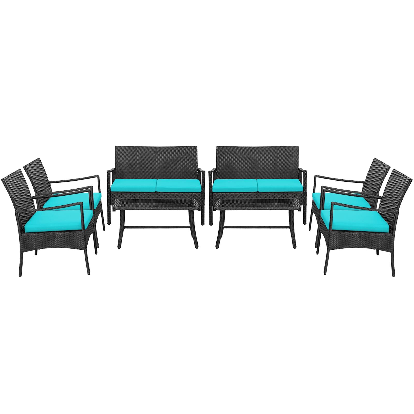 Alt View 6. Costway - Costway 8PCS Patio Wicker Furniture Set Cushioned Chairs& Loveseat with Coffee Table Garden - Turquoise.