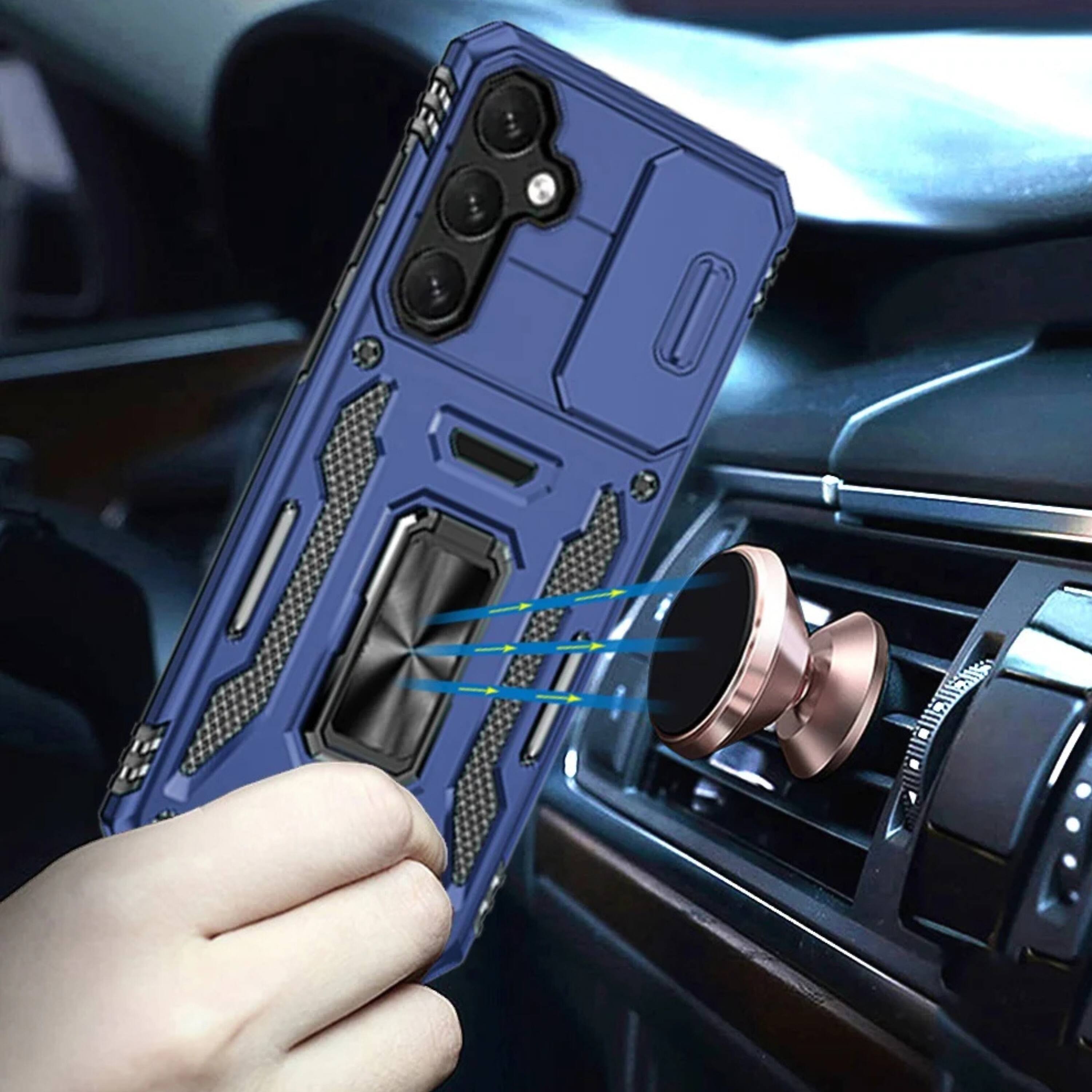 Left. Kitcheniva - Sliding Camera Lens Cover Case For Samsung S25 FE With Magnetic Ring Stand Navy Blue - Navy.