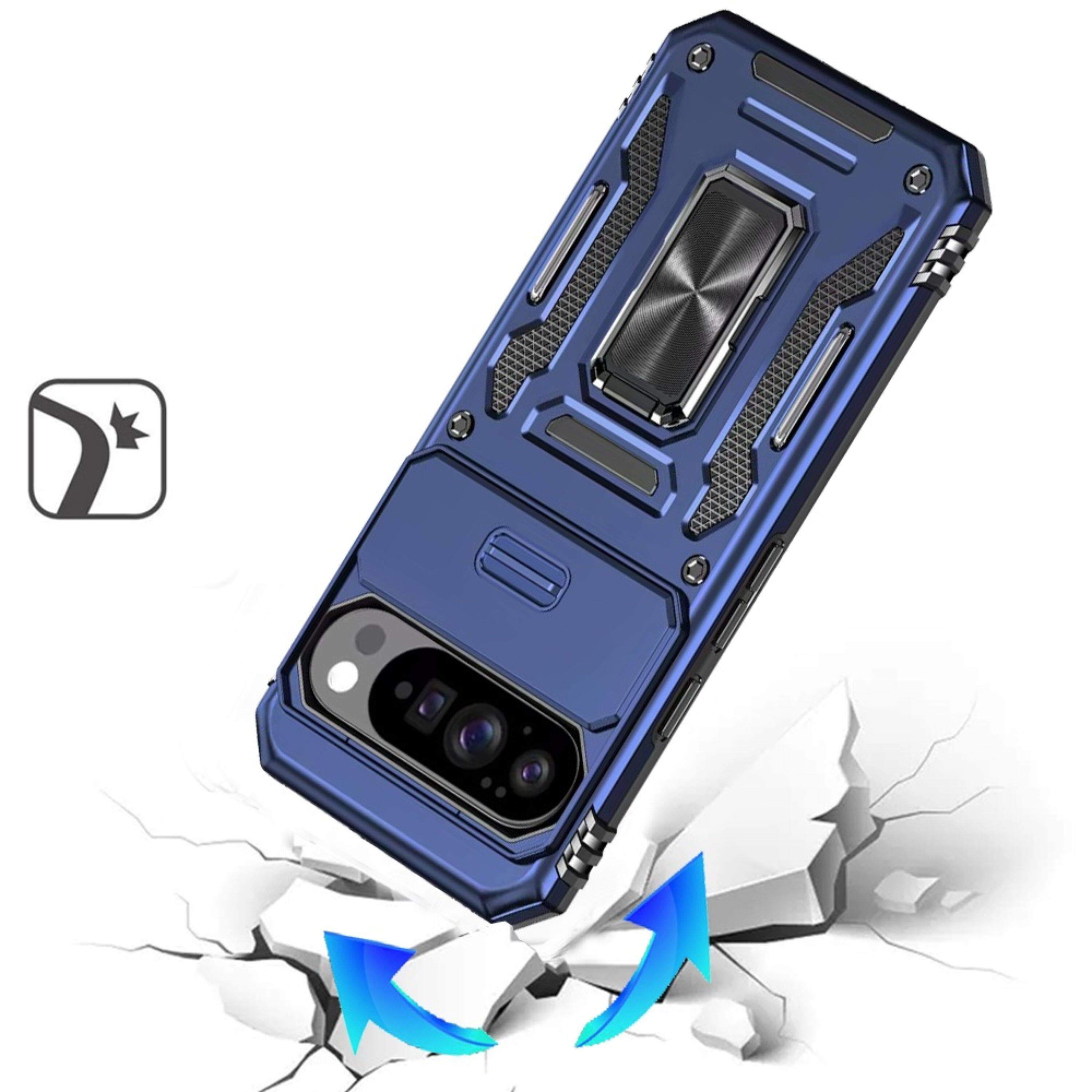Angle. Kitcheniva - Sliding Lens with Metal Stand Plus Tempered Glass For Google Pixel 10/10 Pro Navy Blue - Navy Blue.