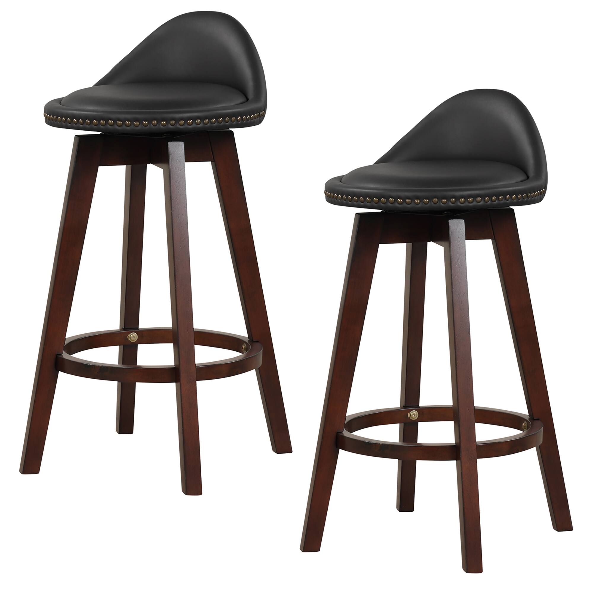 Alt View 9. Gymax - Gymax Set of 4 Swivel Bar Stools 29'' Bar Height Stools w/ PVC Leather Cover Black - Black & Brown.