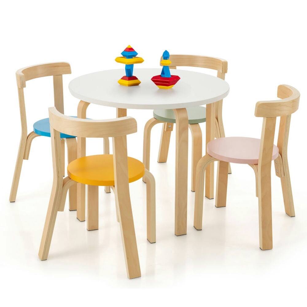 Angle. Kadyn - 5-Piece Kids Wooden Curved Back Activity Table and Chair Set withToy Bricks, Small Folding Table for Arts & Crafts - Natural.