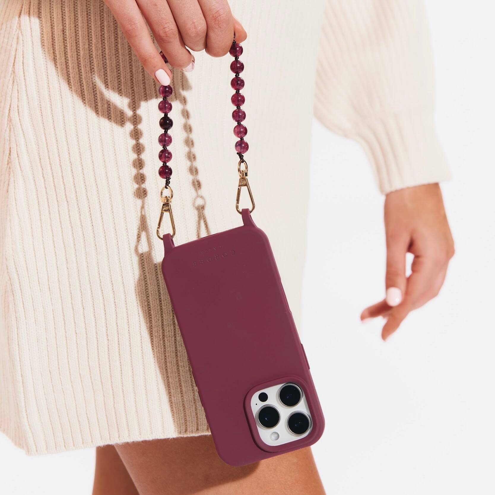 Angle. Cordée Cases - Scarlett Phone Wristlet Set - Burgundy.