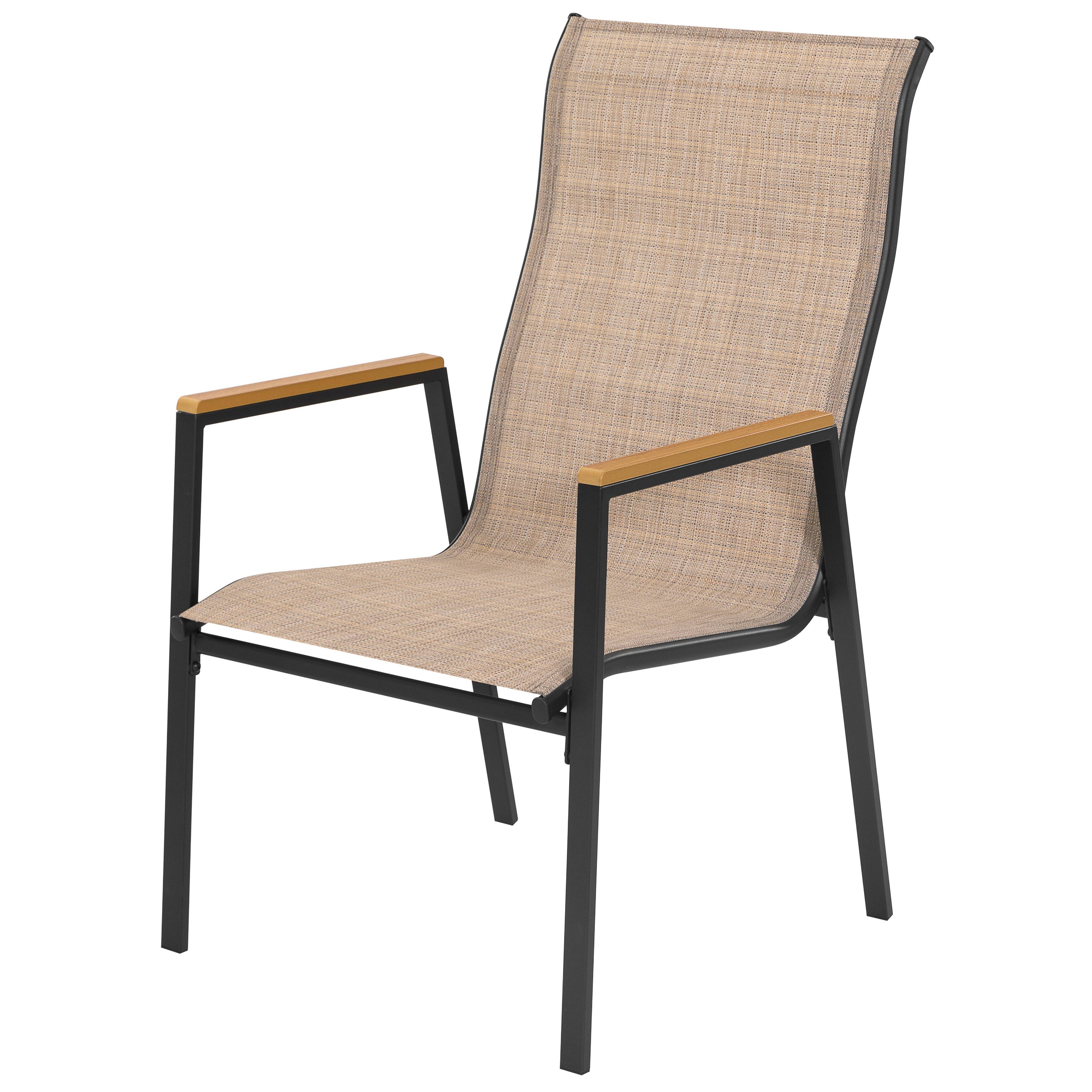 Alt View 9. Nuu Garden - 5PCS Patio Dining Set with Umbrella Hole, Textilene Stackable Chairs - Black and Khaki.