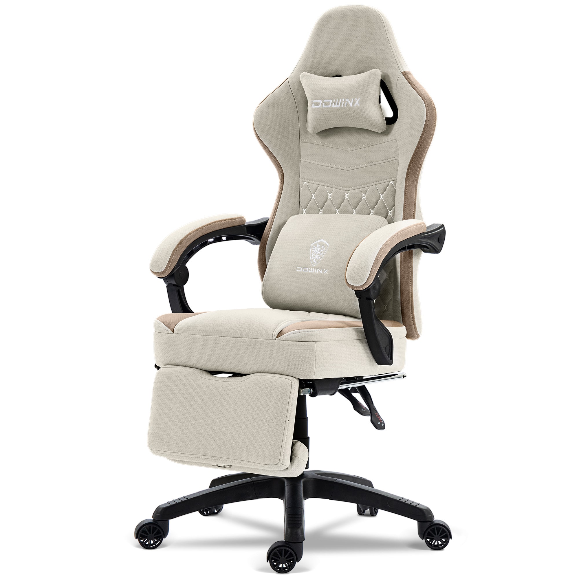 Dowinx - Gaming Chair with Footrest, Breathable Fabric Gamer Chair with Gel Pad and Storage Bag, Ergonomic Office Chair - Beige price history on PriceWatchPro