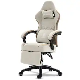 Dowinx - Ergonomic Gaming Chair with Dual Footrest, Breathable Fabric Office Chair with Gel Pad and Storage Bag - Beige