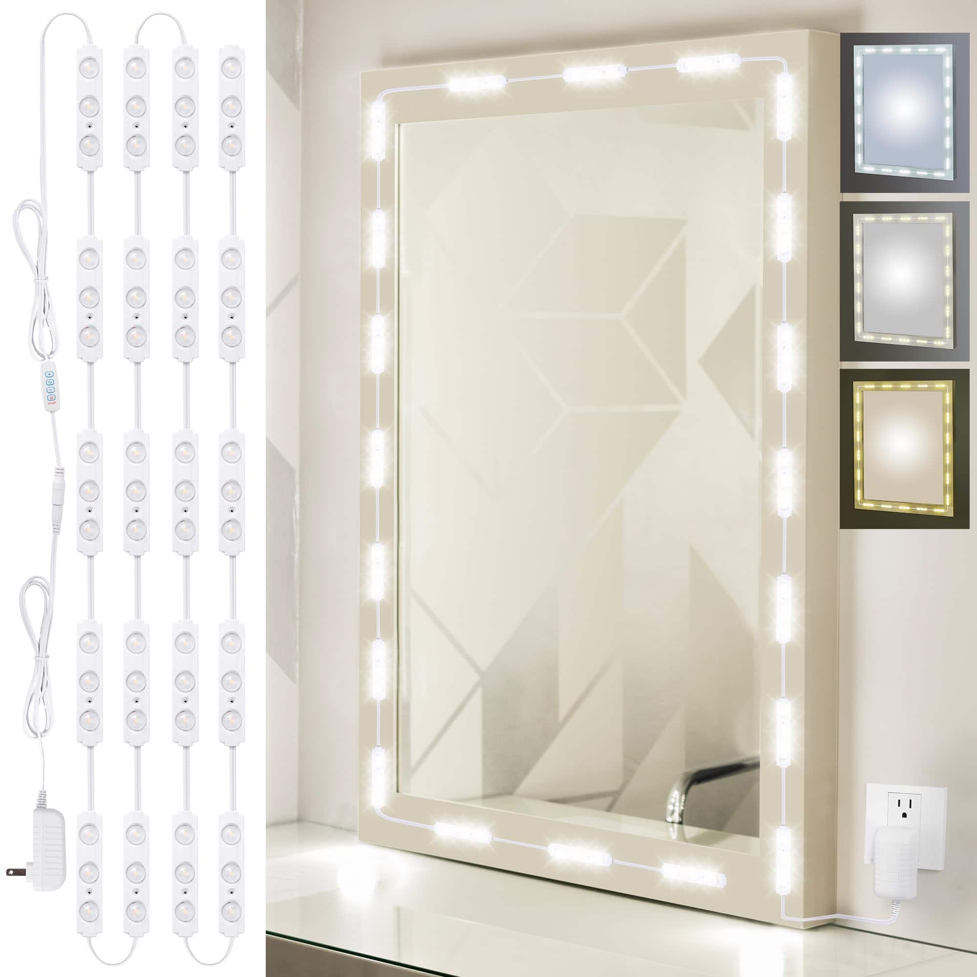 Earthley Blooms - Led Vanity Mirror Lights 3leds 12v Hollywood Style Makeup Stick On Bright Dimmable With Power Adapter mir - Default