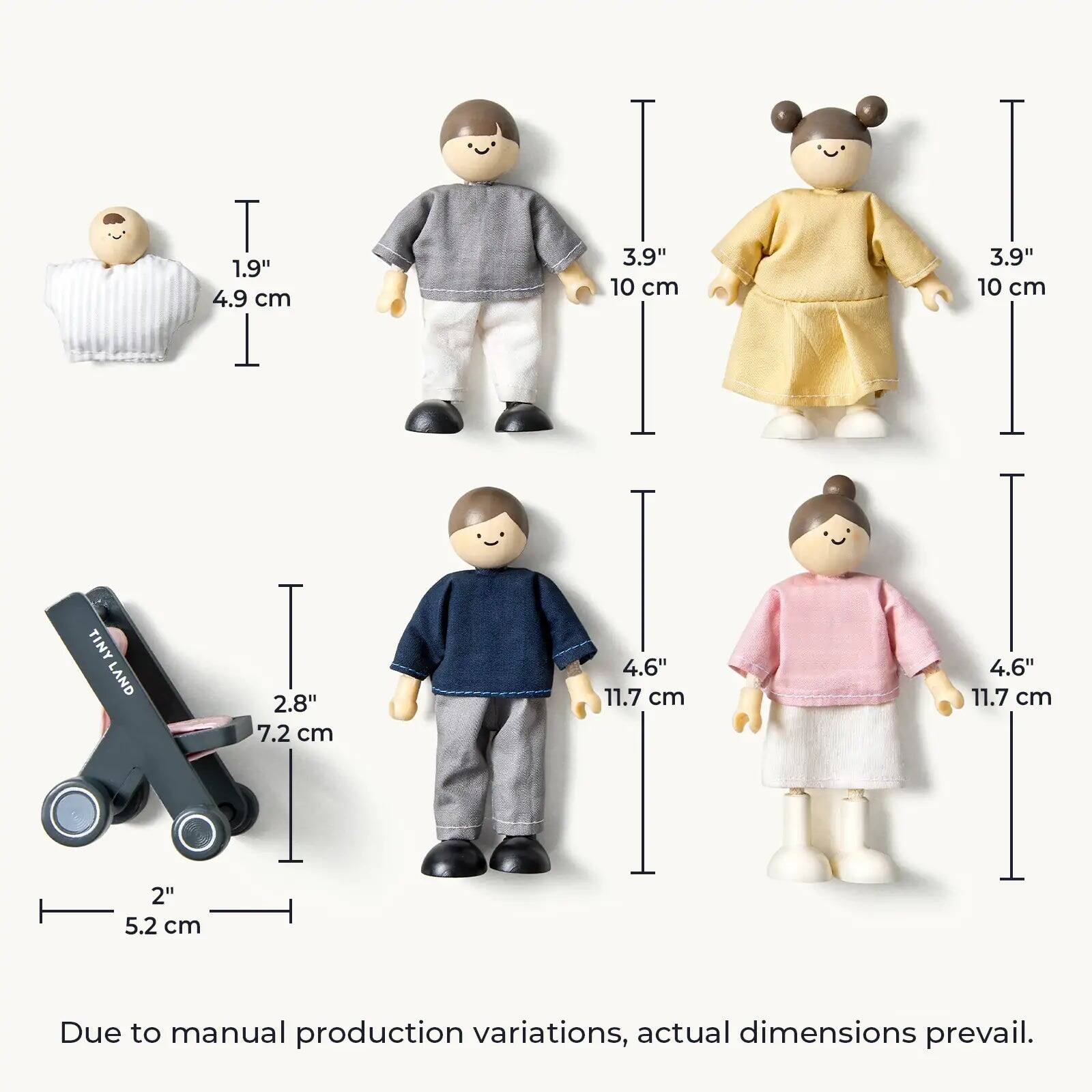 T 1.9" 4.9 cm  
3.9" 10 cm  
3.9H 10 cm  
TINY LAND  
2.8" 7.2 cm  
4.6" 11.7 cm  
4.6" 11.7 cm  
2" 5.2 cm  

Due to manual production variations, actual dimensions prevail.
