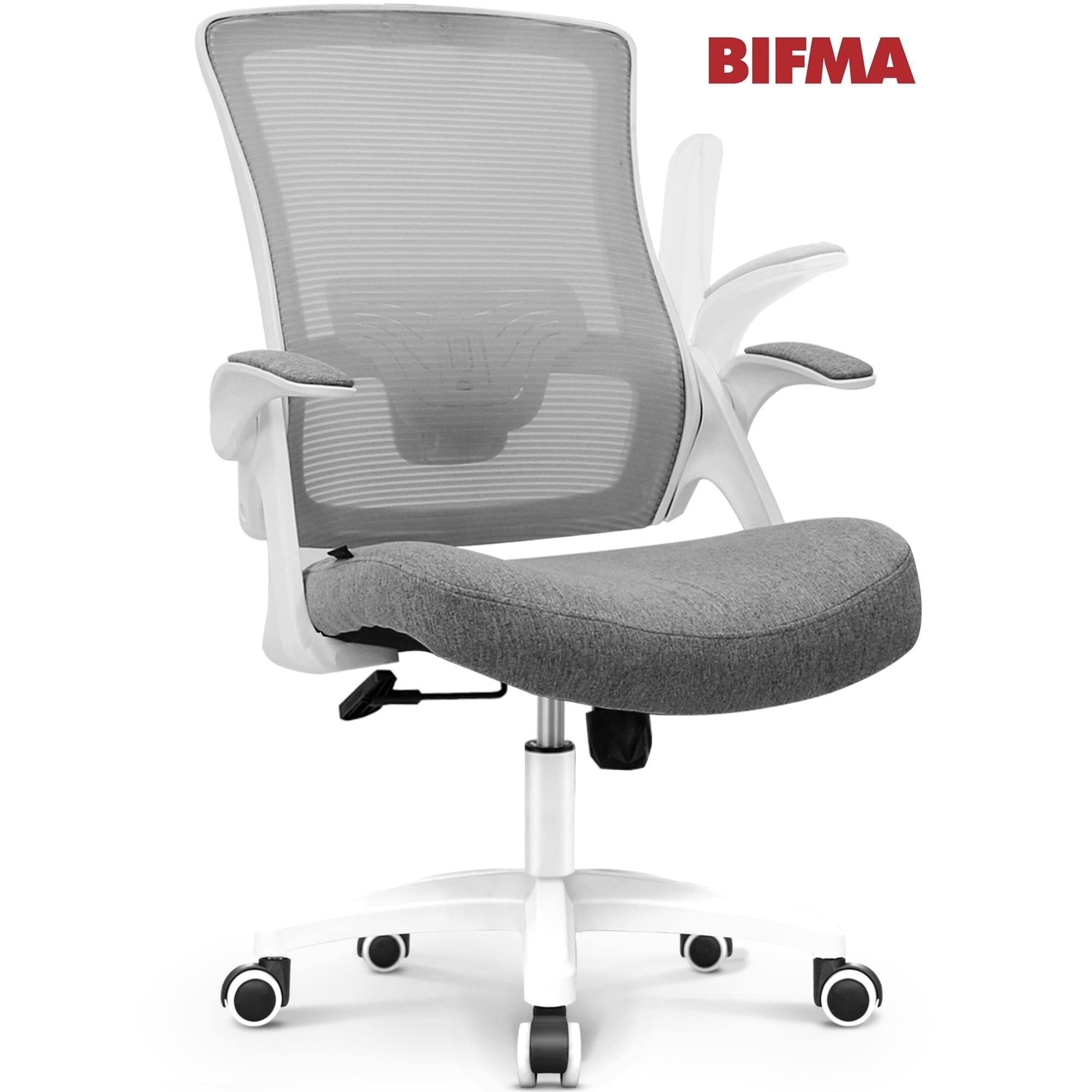 Front. Neo Chair - Office Desk Chair Computer High Back Mesh Seat Rolling Wheels Ergonomic Comfy Flip-up Armrests Lumbar Support for Home - Plastic Base-Gray.