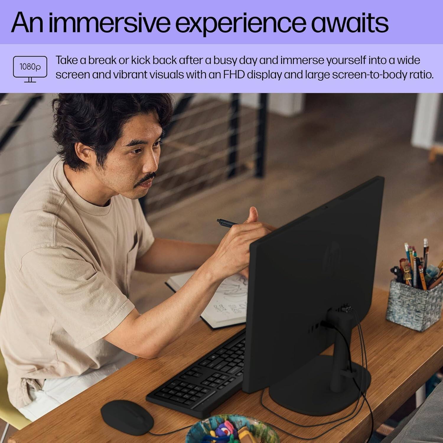 An immersive experience awaits

Take a break or kick back after a busy day and immerse yourself into a wide 1080p screen and vibrant visuals with an FHD display and large screen-to-body ratio.