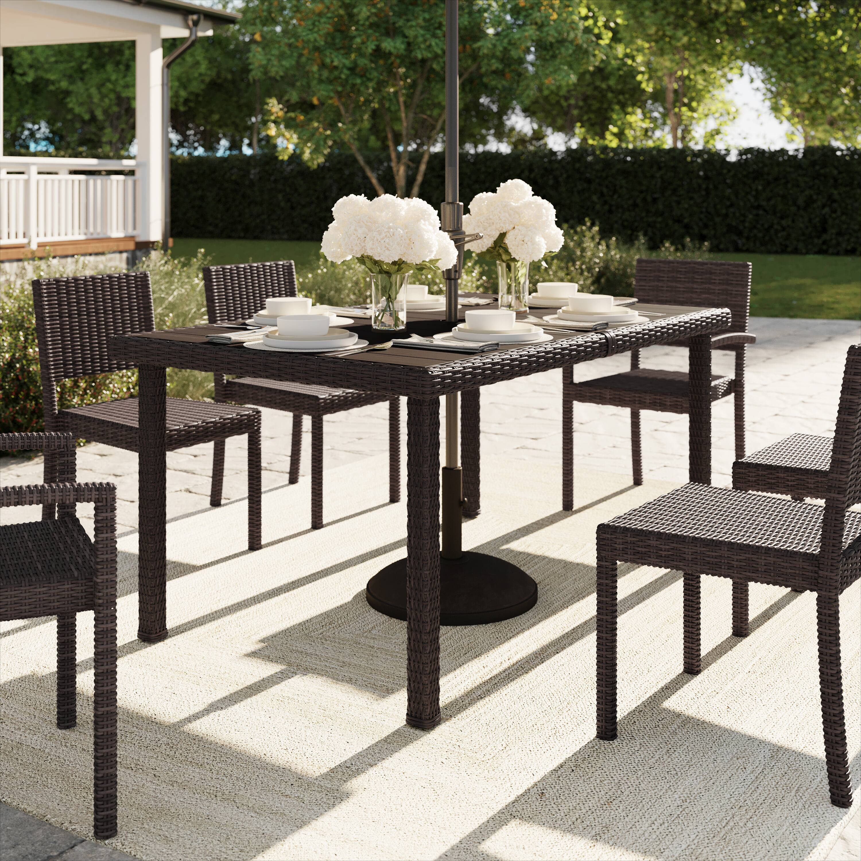Alt View 1. Martha Stewart - Bedford 62" Outdoor Rattan Wicker Patio Table with Engineered Wood Top - Brown.