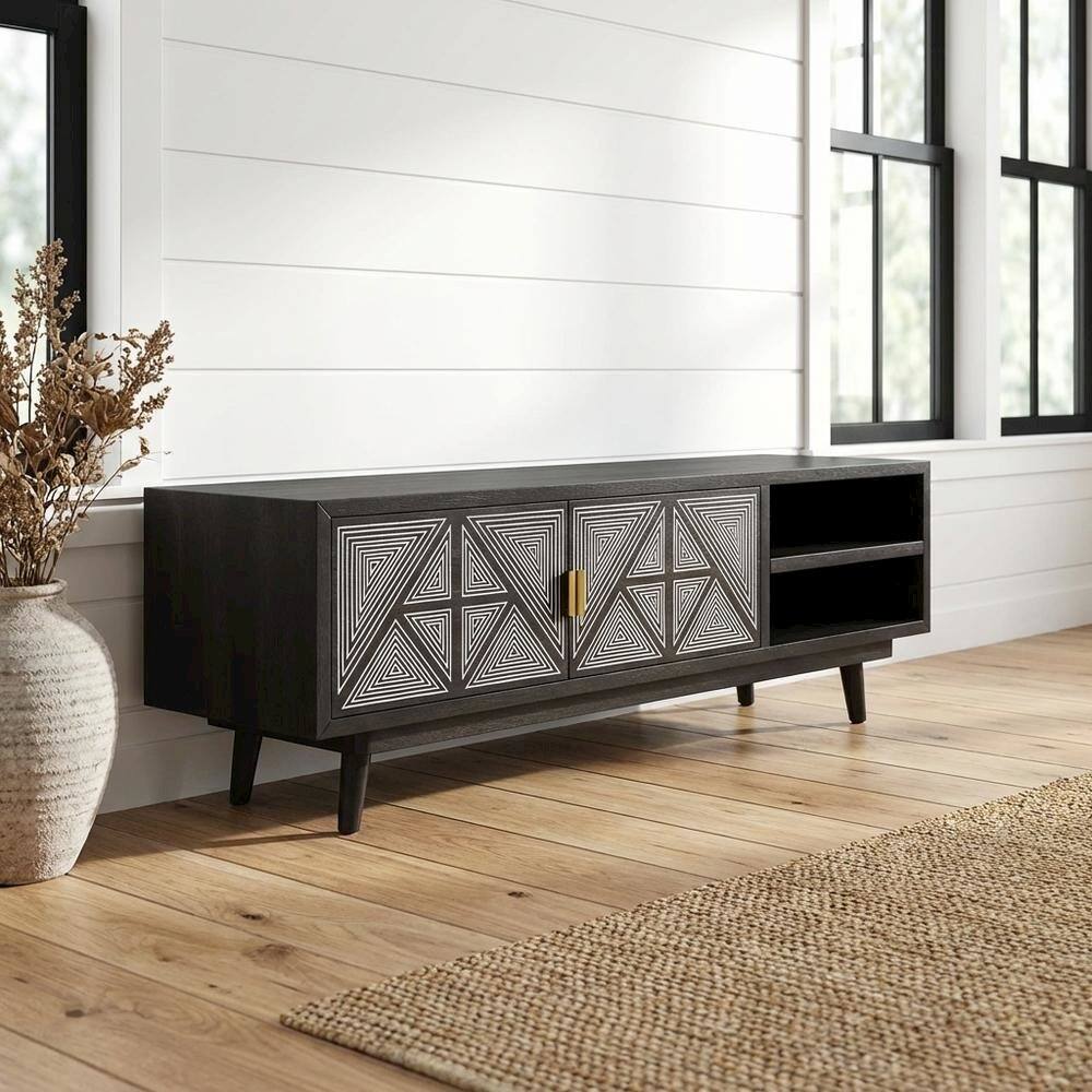 Alt View 1. Starlight Canyon Home - Black Art Deco TV Stand with 2 Doors and Engineered Wood Construction - Black.